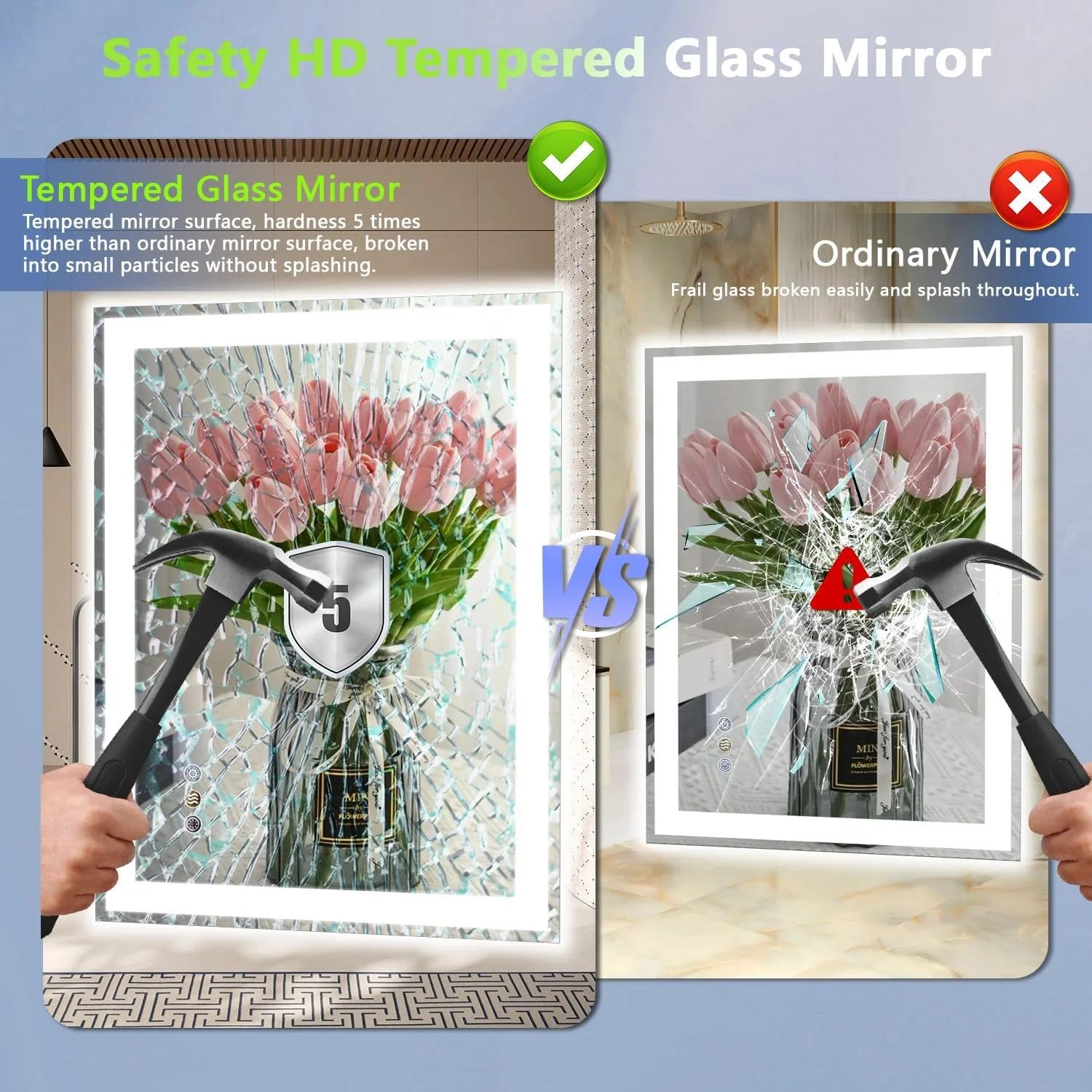 آینه ال ای دی Callsky با ابعاد 60x80 سانتی متر برای حمام، آینه روشویی دیواری ال ای دی با نور پس زمینه و جلو، کنترل جداگانه، نوردهی پیوسته، ضد بخار، شیشه حرارت دیده، دارای حافظه (UL ETL) آینه ال ای دی Callsky با ابعاد 60x80 سانتی متر برای حمام، آینه روشویی دیواری ال ای دی با نور پس زمینه و جلو، کنترل جداگانه، نوردهی پیوسته، ضد بخار، شیشه حرارت دیده، دارای حافظه (UL ETL)