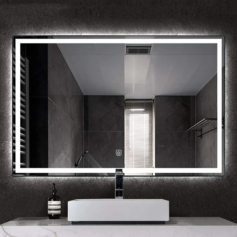 آینه روشویی بزرگ GLEOOJC، آینه حمام با نور LED، دکمه لمسی، ضد بخار هوشمند، قاب آلومینیومی، قاب مشکی - 70x90 سانتی متر آینه روشویی بزرگ GLEOOJC، آینه حمام با نور LED، دکمه لمسی، ضد بخار هوشمند، قاب آلومینیومی، قاب مشکی - 70x90 سانتی متر