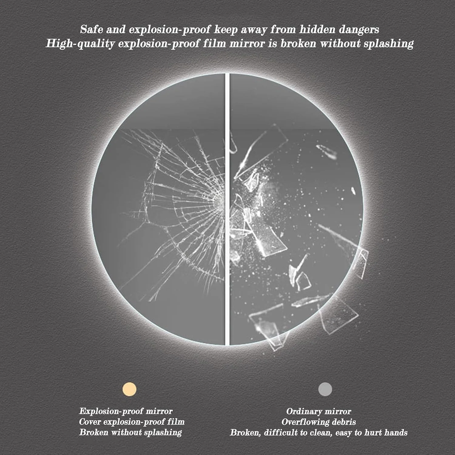 آینه دیواری حمام GLEOOJC با نور LED، ضد بخار، با دکمه لمسی دیمر و چراغ های رنگی قابل تنظیم، 3 رنگ LED قابل تنظیم، آینه حمام با چراغ، 50 سانتی متر / 60 سانتی متر، نور گرم - 80 سانتی متر / 31.5 اینچ