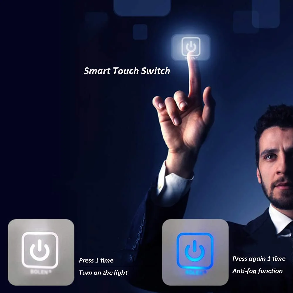 آینه روشویی بزرگ GLEOOJC، آینه حمام با نور LED، دکمه لمسی، ضد بخار هوشمند، قاب آلومینیومی، قاب مشکی - 70x90 سانتی متر آینه روشویی بزرگ GLEOOJC، آینه حمام با نور LED، دکمه لمسی، ضد بخار هوشمند، قاب آلومینیومی، قاب مشکی - 70x90 سانتی متر