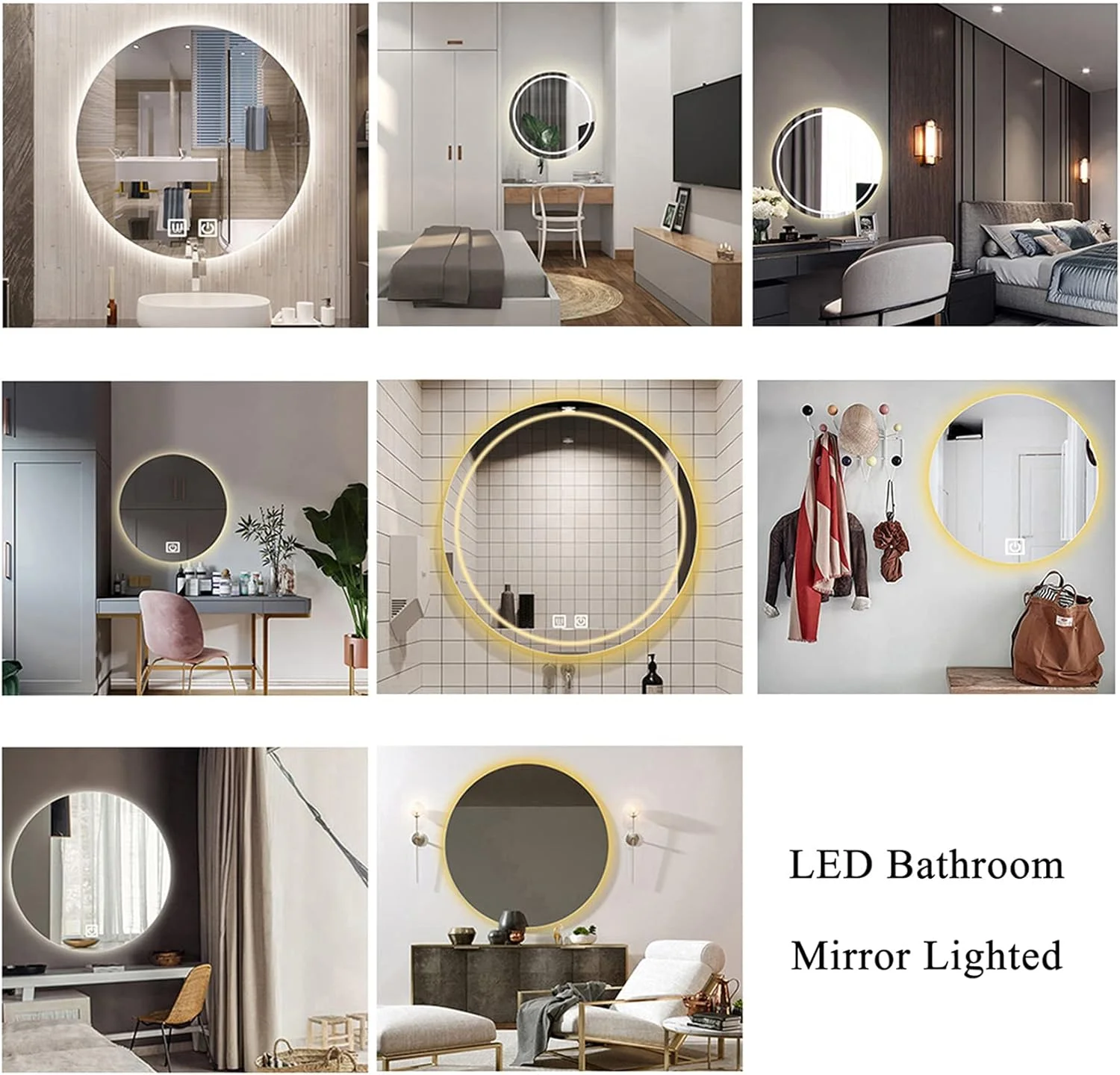 آینه دیواری حمام GLEOOJC با نور LED، ضد بخار، با دکمه لمسی دیمر و چراغ های رنگی قابل تنظیم، 3 رنگ LED قابل تنظیم، آینه حمام با چراغ، 50 سانتی متر / 60 سانتی متر، نور گرم - 80 سانتی متر / 31.5 اینچ