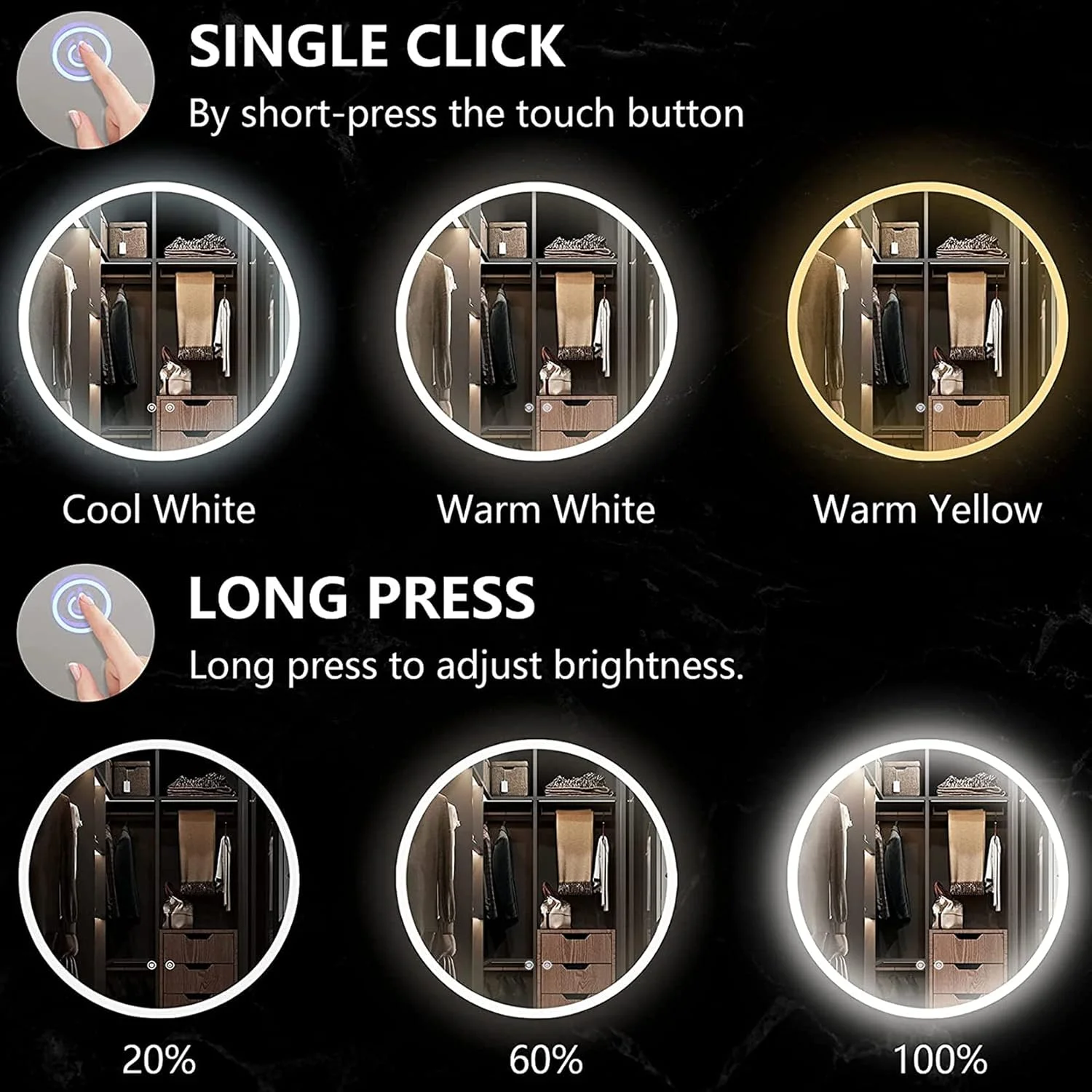 آینه حمام LED مدل GLEOOJC، با دکمه لمسی دیمر و چراغ های رنگی قابل تنظیم، 3 رنگ نورانی: نور گرم/خنثی/سفید، 50 سانتی متر / 60 سانتی متر / 70 سانتی متر / 80 سانتی متر، 50 سانتی متر / 19.7 اینچ آینه حمام LED مدل GLEOOJC، با دکمه لمسی دیمر و چراغ های رنگی قابل تنظیم، 3 رنگ نورانی: نور گرم/خنثی/سفید، 50 سانتی متر / 60 سانتی متر / 70 سانتی متر / 80 سانتی متر، 50 سانتی متر / 19.7 اینچ