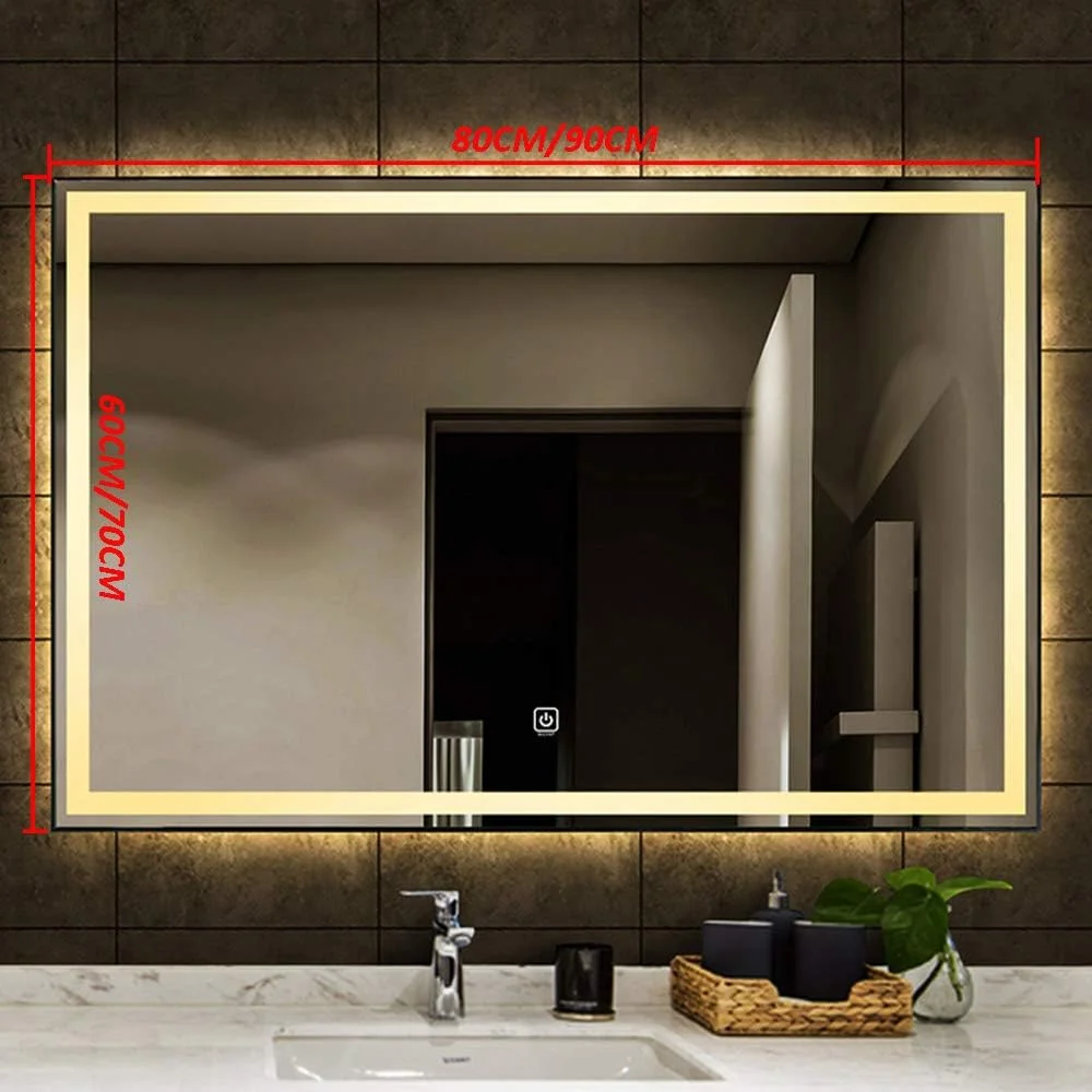 آینه روشویی بزرگ GLEOOJC، آینه حمام با نور LED، دکمه لمسی، ضد بخار هوشمند، قاب آلومینیومی، قاب مشکی - 70x90 سانتی متر آینه روشویی بزرگ GLEOOJC، آینه حمام با نور LED، دکمه لمسی، ضد بخار هوشمند، قاب آلومینیومی، قاب مشکی - 70x90 سانتی متر