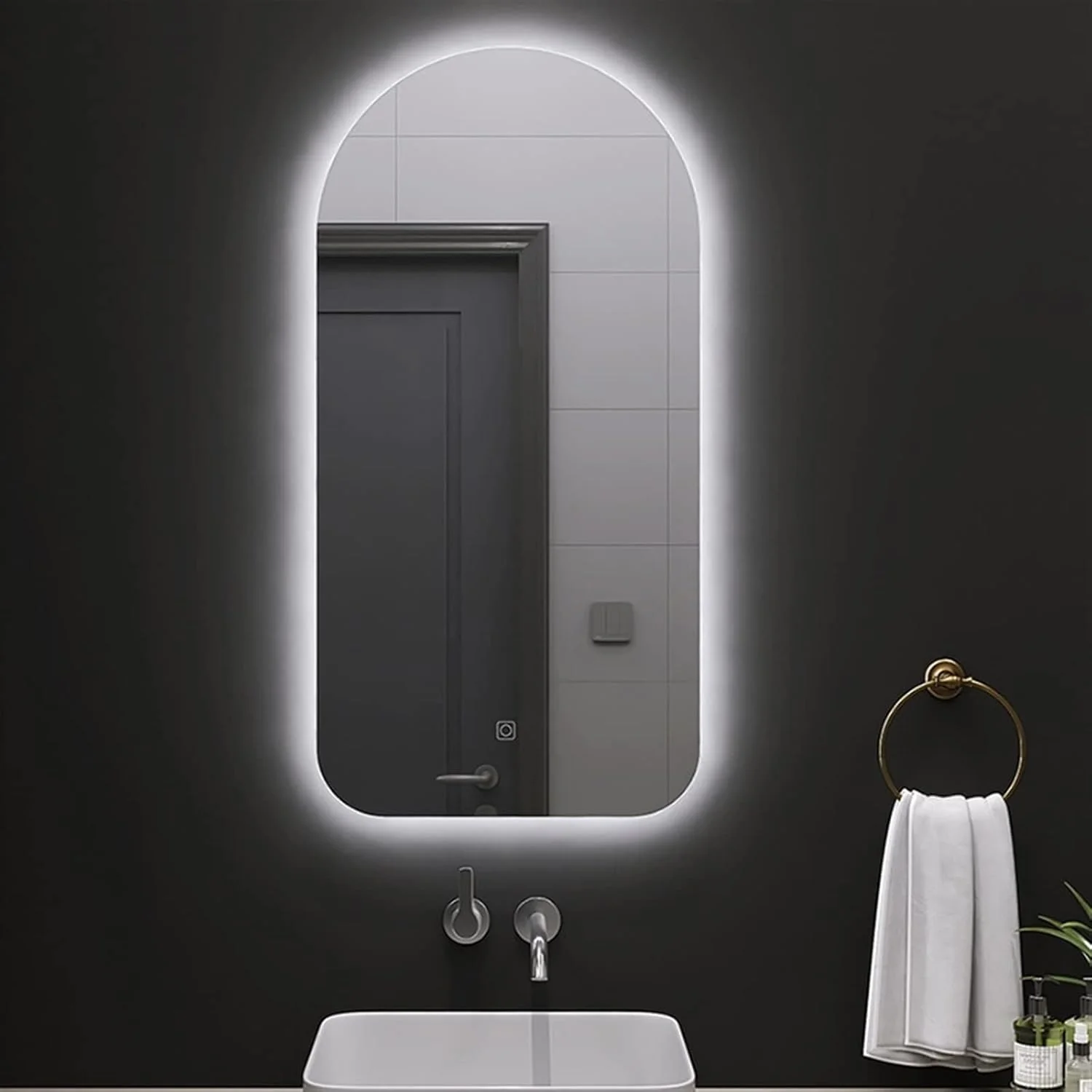 آینه دیواری HHMMEDE، آینه حمام شیشه ای نامنظم هوشمند، آینه حمام برقی آویز دار با نور آینه دیواری HHMMEDE، آینه حمام شیشه ای نامنظم هوشمند، آینه حمام برقی آویز دار با نور