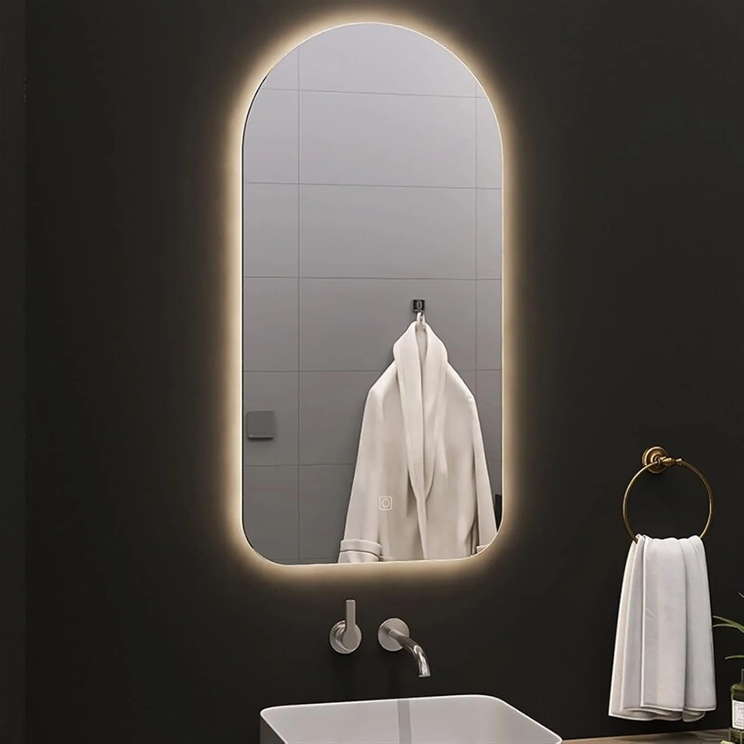 آینه دیواری HHMMEDE، آینه حمام شیشه ای نامنظم هوشمند، آینه حمام برقی آویز دار با نور آینه دیواری HHMMEDE، آینه حمام شیشه ای نامنظم هوشمند، آینه حمام برقی آویز دار با نور