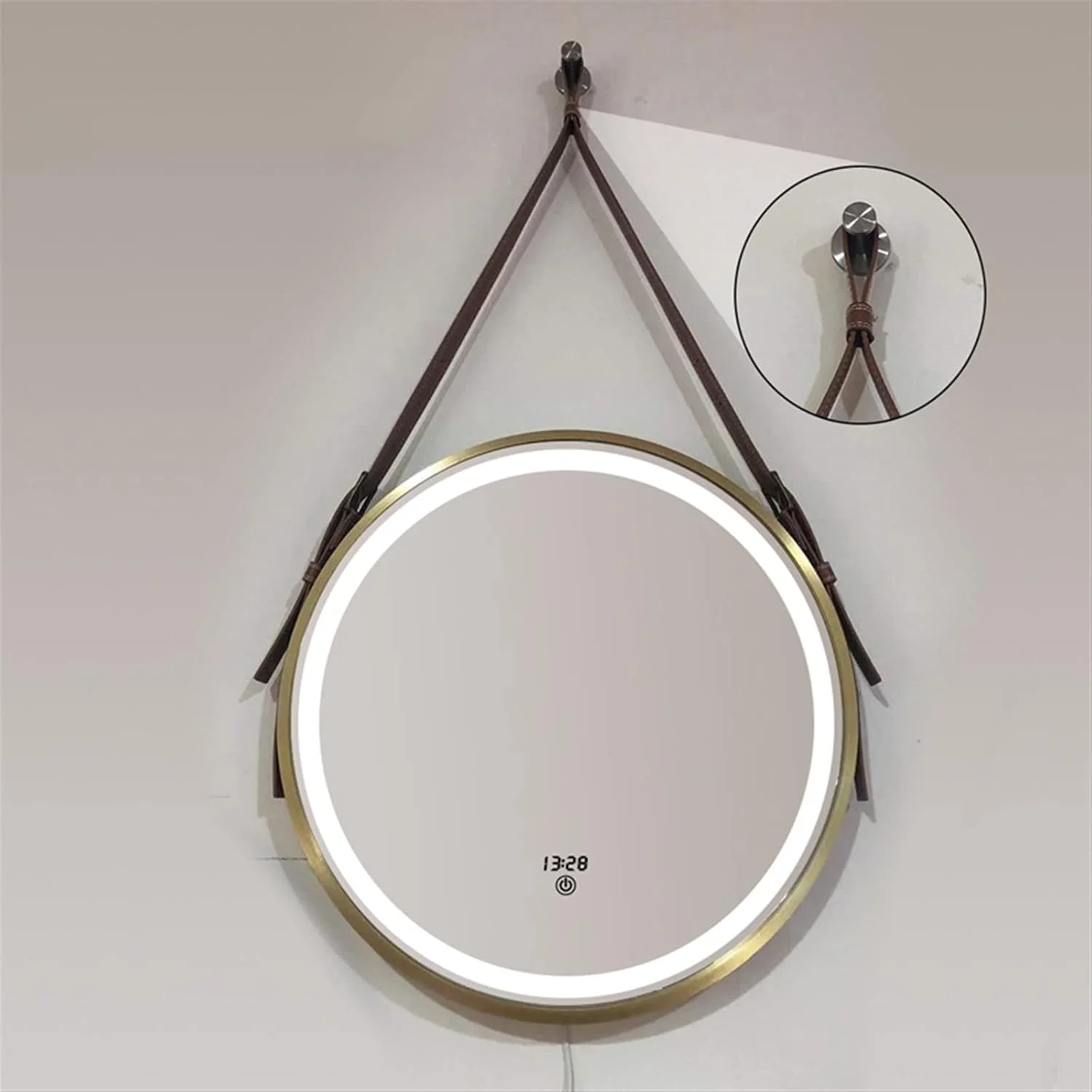 آینه دیواری HHMMEDE با قاب طلایی، آینه گرد با کلید لمسی، مناسب حمام، آینه آرایش توالت، دکوراسیون LED آینه دیواری HHMMEDE با قاب طلایی، آینه گرد با کلید لمسی، مناسب حمام، آینه آرایش توالت، دکوراسیون LED