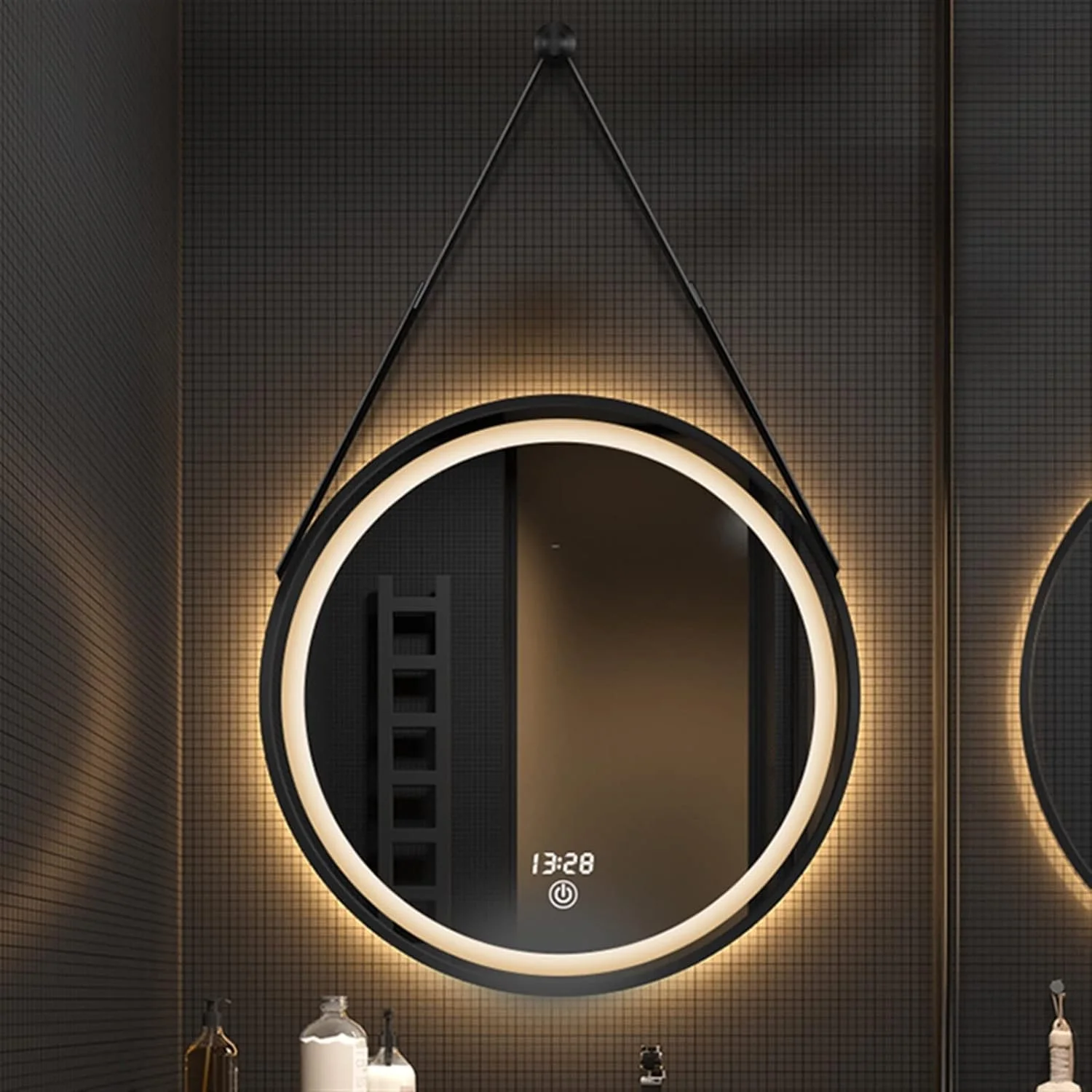 آینه دیواری HHMMEDE با قاب طلایی، آینه گرد با کلید لمسی، مناسب حمام، آینه آرایش توالت، دکوراسیون LED آینه دیواری HHMMEDE با قاب طلایی، آینه گرد با کلید لمسی، مناسب حمام، آینه آرایش توالت، دکوراسیون LED