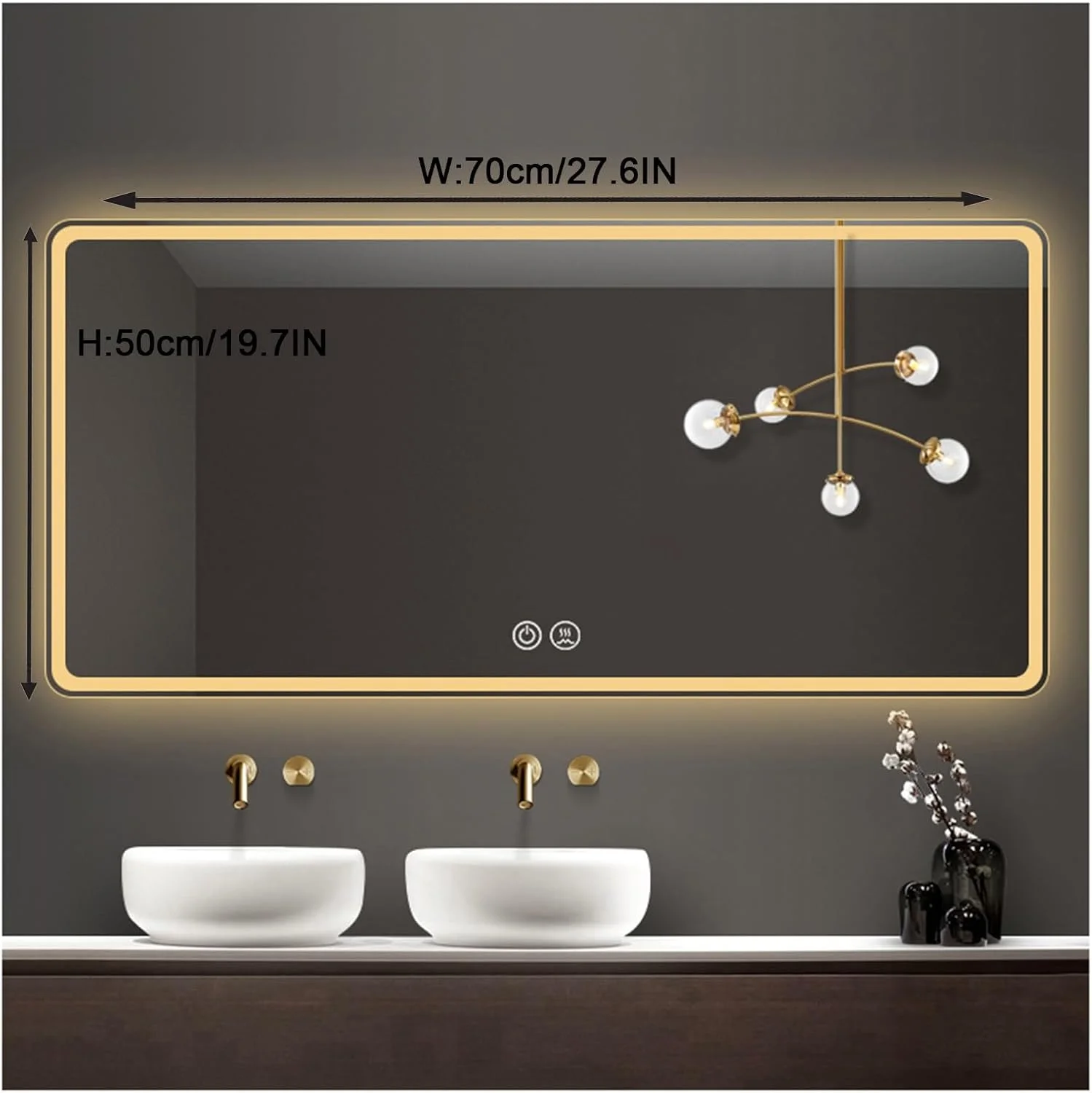 آینه حمام LED با نور پس زمینه، آینه حمام LED، آینه LED برای حمام، آینه حمام با چراغ های LED، ضد خرد شدن، آینه دیواری با پد ضد بخار (H50*W70cm/H19.7*W27.6IN) (3"L x 2"W) آینه حمام LED با نور پس زمینه، آینه حمام LED، آینه LED برای حمام، آینه حمام با چراغ های LED، ضد خرد شدن، آینه دیواری با پد ضد بخار (H50*W70cm/H19.7*W27.6IN) (3"L x 2"W)