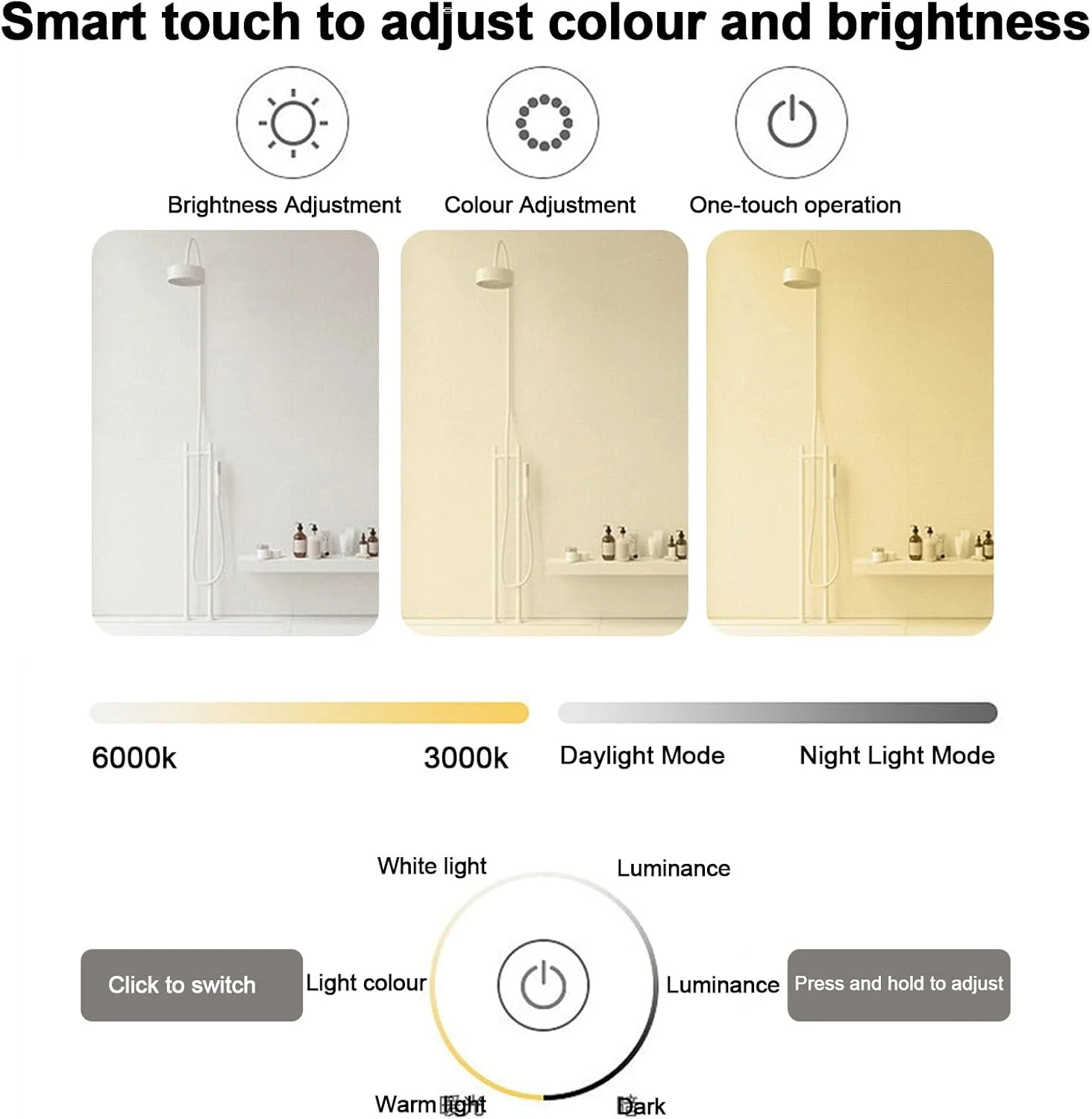 آینه حمام ال ای دی مربعی روشن، آینه حمام دیواری روشن با عملکرد ضد بخار، کم نور سه رنگ بی نهایت، مدل دیواری سوئیچ لمسی هوشمند (نور سه رنگ، 80*130 سانتی متر) آینه حمام ال ای دی مربعی روشن، آینه حمام دیواری روشن با عملکرد ضد بخار، کم نور سه رنگ بی نهایت، مدل دیواری سوئیچ لمسی هوشمند (نور سه رنگ، 80*130 سانتی متر)
