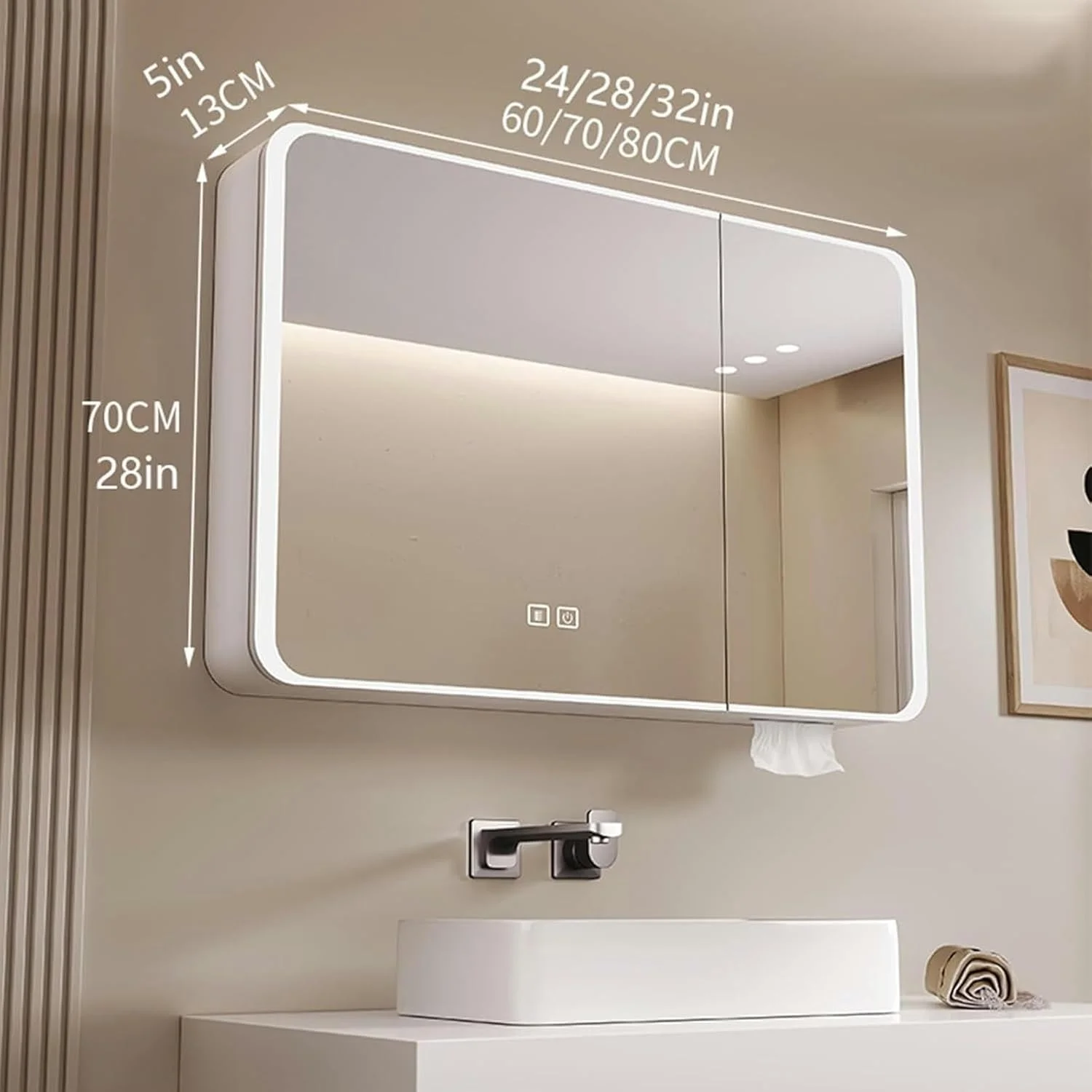 آینه روشویی هوشمند، آینه حمام با نور LED، ضد بخار، روشنایی قابل تنظیم، نورهای قابل تنظیم، شیشه ایمنی، آینه آرایش دیواری، خاکستری، سفید (سفید، W70cm*H70cm)-1 آینه روشویی هوشمند، آینه حمام با نور LED، ضد بخار، روشنایی قابل تنظیم، نورهای قابل تنظیم، شیشه ایمنی، آینه آرایش دیواری، خاکستری، سفید (سفید، W70cm*H70cm)-1