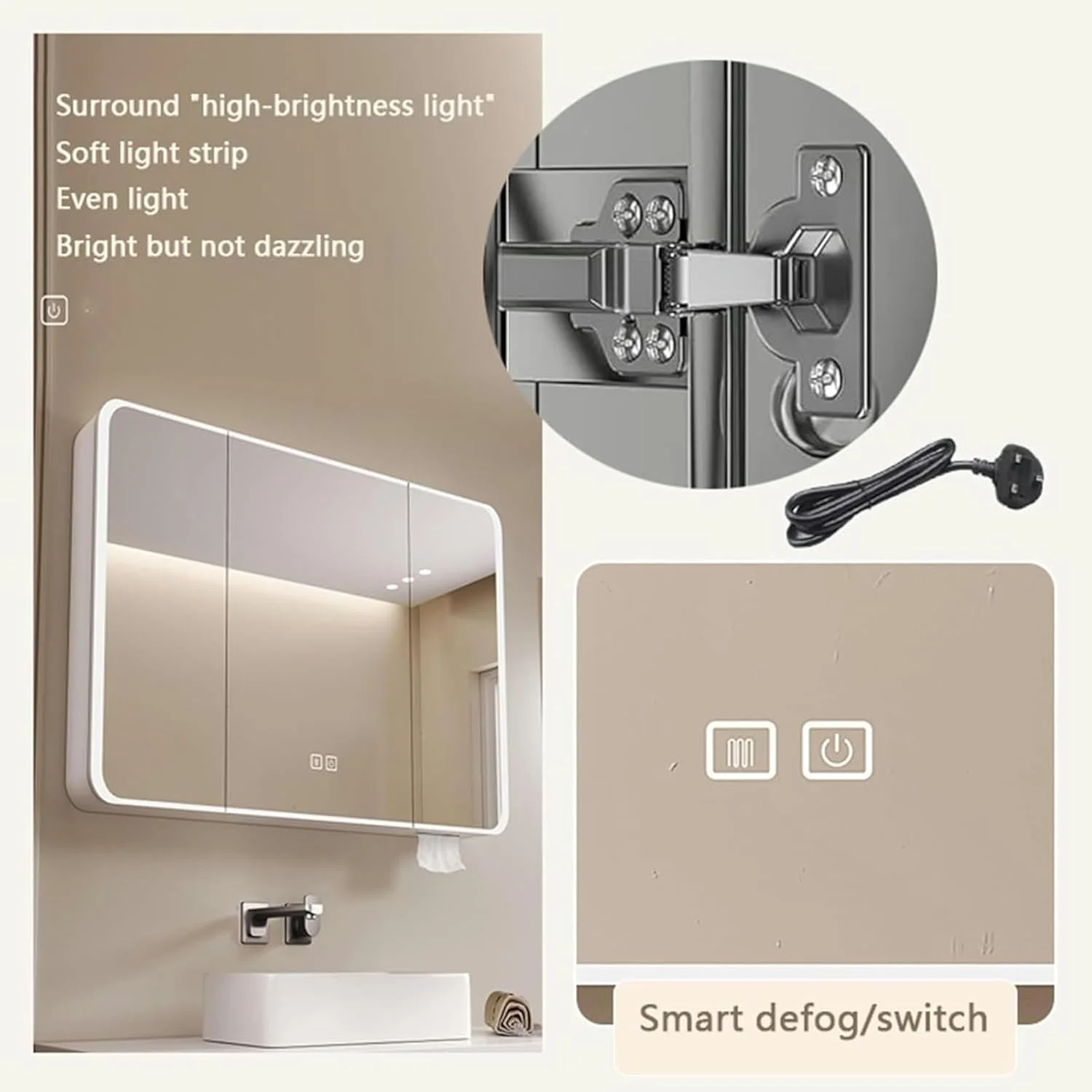 آینه روشویی هوشمند، آینه حمام با نور LED، ضد بخار، روشنایی قابل تنظیم، نورهای قابل تنظیم، شیشه ایمنی، آینه آرایش دیواری، خاکستری، سفید (سفید، W70cm*H70cm)-1 آینه روشویی هوشمند، آینه حمام با نور LED، ضد بخار، روشنایی قابل تنظیم، نورهای قابل تنظیم، شیشه ایمنی، آینه آرایش دیواری، خاکستری، سفید (سفید، W70cm*H70cm)-1