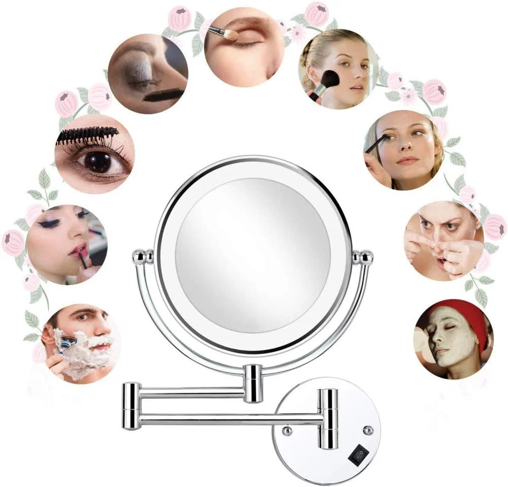 آینه آرایشی دیواری چراغ دار، آینه آرایشی LED تاشو با چرخش 360 درجه، آینه زیبایی دو طرفه و قابل افزایش طول، نیکل برس خورده آینه آرایشی دیواری چراغ دار، آینه آرایشی LED تاشو با چرخش 360 درجه، آینه زیبایی دو طرفه و قابل افزایش طول، نیکل برس خورده