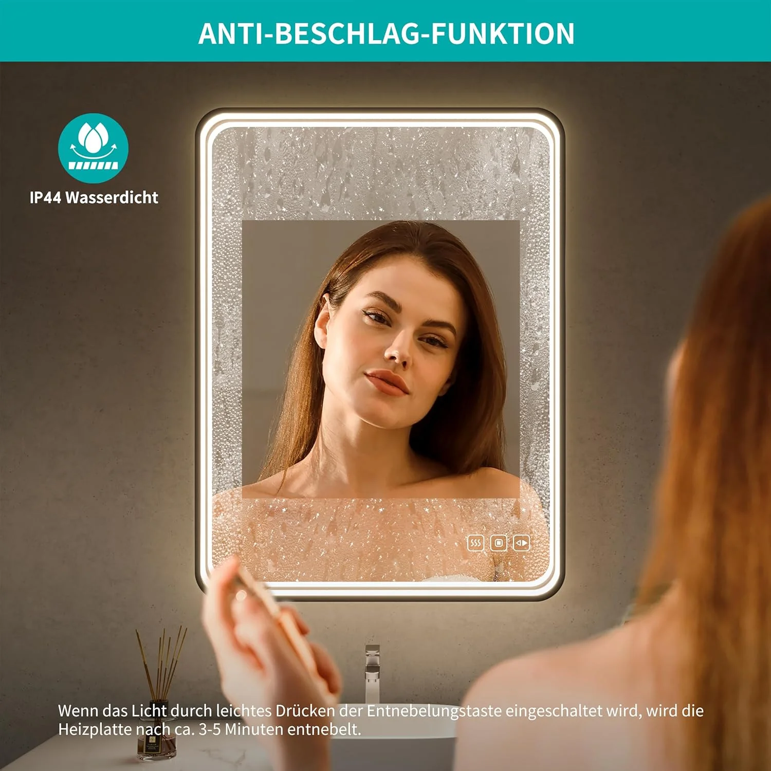 آینه حمام ال ای دی lichtvoll ابعاد 60 در 80 سانتی متر با نورپردازی جلویی، 3 رنگ نور قابل تنظیم، کلید لمسی، ضد بخار و عملکرد حافظه، قاب آلومینیومی مشکی، قابلیت نصب عمودی و افقی آینه حمام ال ای دی lichtvoll ابعاد 60 در 80 سانتی متر با نورپردازی جلویی، 3 رنگ نور قابل تنظیم، کلید لمسی، ضد بخار و عملکرد حافظه، قاب آلومینیومی مشکی، قابلیت نصب عمودی و افقی