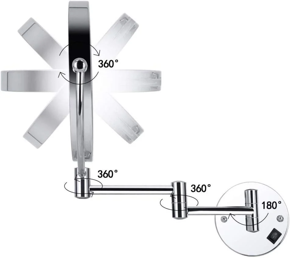 آینه آرایشی دیواری چراغ دار، آینه آرایشی LED تاشو با چرخش 360 درجه، آینه زیبایی دو طرفه و قابل افزایش طول، نیکل برس خورده آینه آرایشی دیواری چراغ دار، آینه آرایشی LED تاشو با چرخش 360 درجه، آینه زیبایی دو طرفه و قابل افزایش طول، نیکل برس خورده