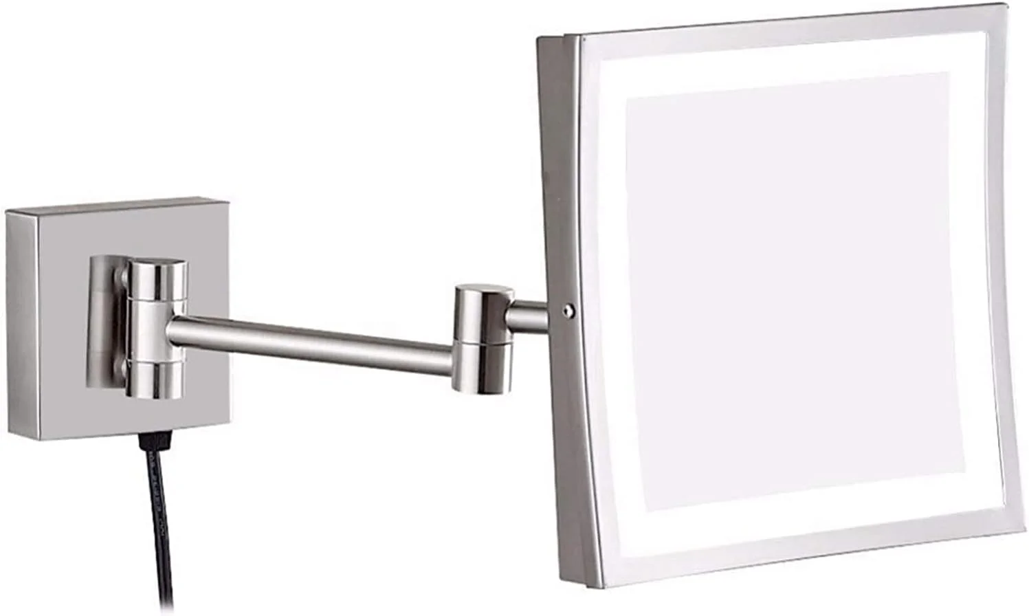 آینه آرایشی LED، آینه آرایشی بزرگنمایی برنجی 8 اینچی، آینه اصلاح دیواری حمام، آینه چرخان 360 درجه و قابل افزایش با دوشاخه، کروم، 3X LEOWE