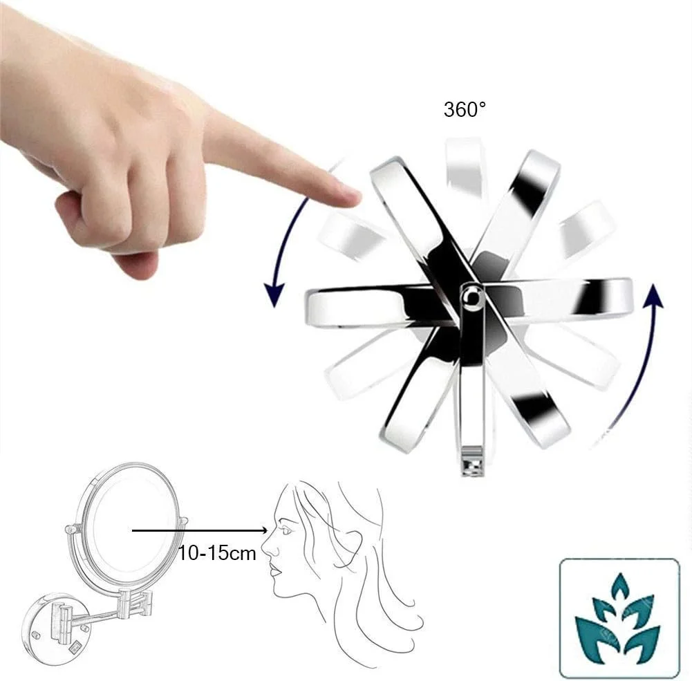 آینه آرایشی بهداشتی حسگر دار دیواری، آینه اصلاح لوکس حمام با نور LED برای روشویی هتل با قابلیت تنظیم و بزرگنمایی 5 برابر 8 اینچی