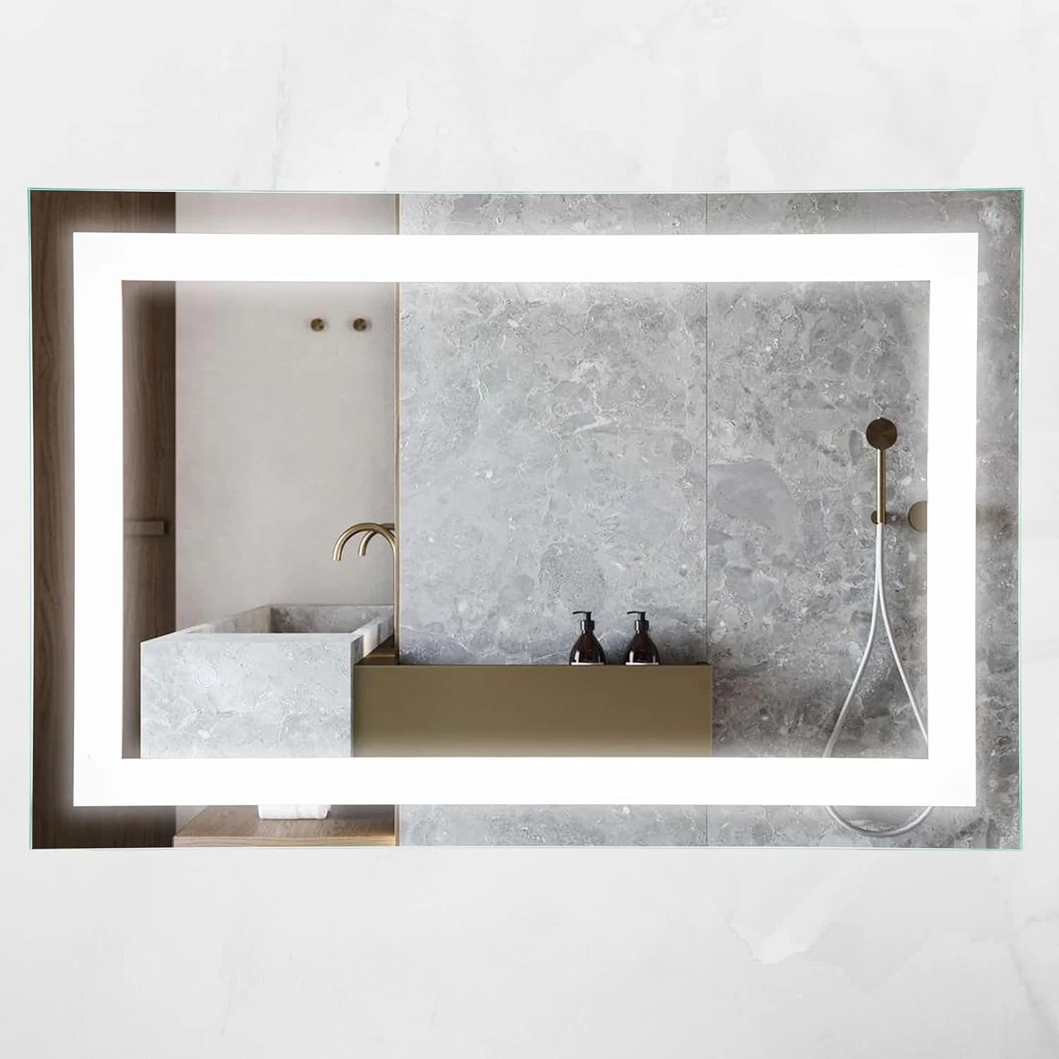 آینه روشویی ال ای دی Poplar Home Products، 91x60 سانتی متر، نصب دیواری، دیمر دار، ضد بخار - طراحی مدرن و بدون قاب