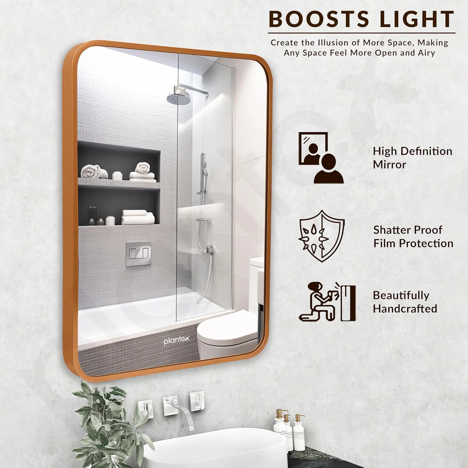 آینه قاب دار آلومینیومی مدرن Plantex با روکش برس خورده برای دیوار/آینه حمام/آینه روشویی/آینه دیواری برای اتاق خواب/اتاق پرو/اتاق نشیمن/شکل مستطیل (45x60 سانتی متر | طلایی) آینه قاب دار آلومینیومی مدرن Plantex با روکش برس خورده برای دیوار/آینه حمام/آینه روشویی/آینه دیواری برای اتاق خواب/اتاق پرو/اتاق نشیمن/شکل مستطیل (45x60 سانتی متر | طلایی)