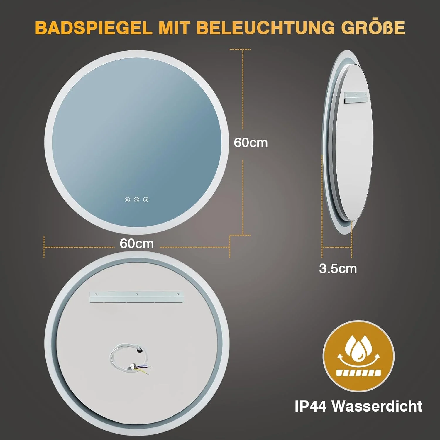 آینه حمام نورپردازی شده PESENSAN، گرد، 60 سانتی متر، آینه حمام با 3 رنگ نور، دیمر دار، ضد بخار، آینه حمام LED با لمس، عملکرد حافظه، آینه حمام، آینه دیواری، گرد آینه حمام نورپردازی شده PESENSAN، گرد، 60 سانتی متر، آینه حمام با 3 رنگ نور، دیمر دار، ضد بخار، آینه حمام LED با لمس، عملکرد حافظه، آینه حمام، آینه دیواری، گرد