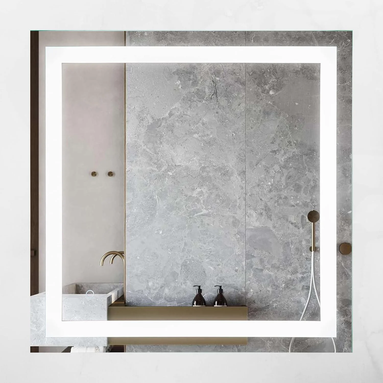 آینه روشویی LED پاپلار هوم پروداکتس، 81x81 سانتی متر، نصب دیواری، دیمر دار، ضد بخار - طراحی مدرن و بدون قاب