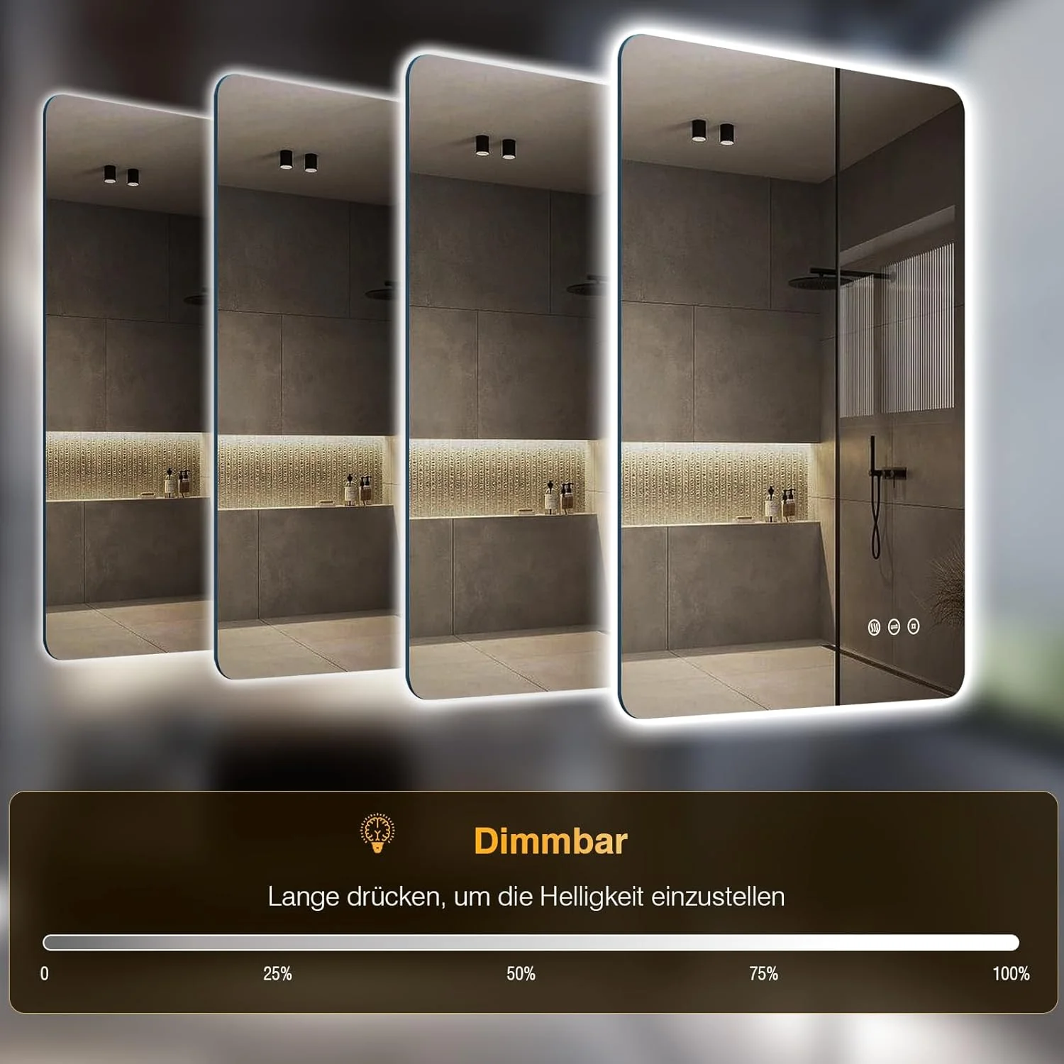 آینه حمام PESENXAN با نورپردازی، آینه حمام LED با نور، ضد مه، 3 رنگ نور، دیمر دار، عملکرد حافظه، کلید لمسی، ضد آب IP44، آینه دیواری LED، آینه حمام، 50 x 70