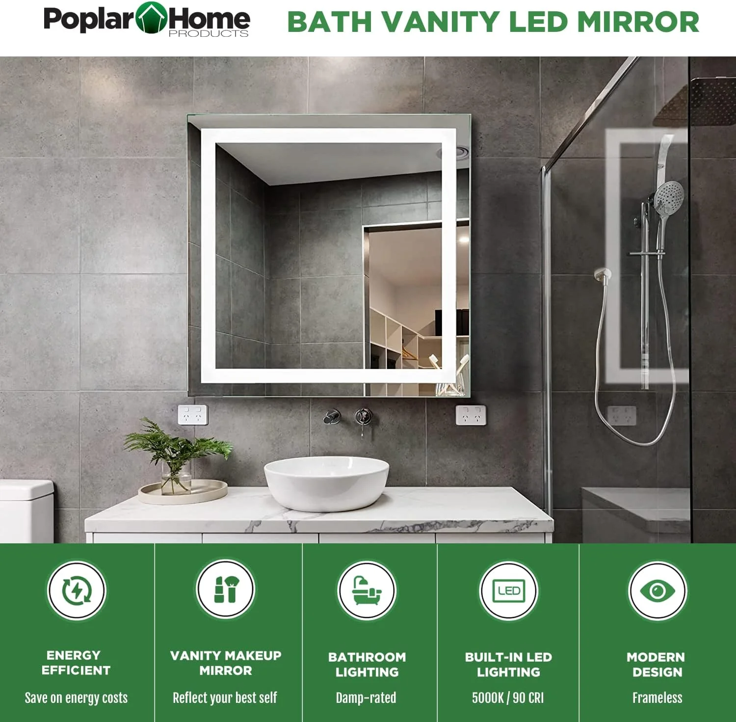 آینه روشویی LED پاپلار هوم پروداکتس، 81x81 سانتی متر، نصب دیواری، دیمر دار، ضد بخار - طراحی مدرن و بدون قاب آینه روشویی LED پاپلار هوم پروداکتس، 81x81 سانتی متر، نصب دیواری، دیمر دار، ضد بخار - طراحی مدرن و بدون قاب