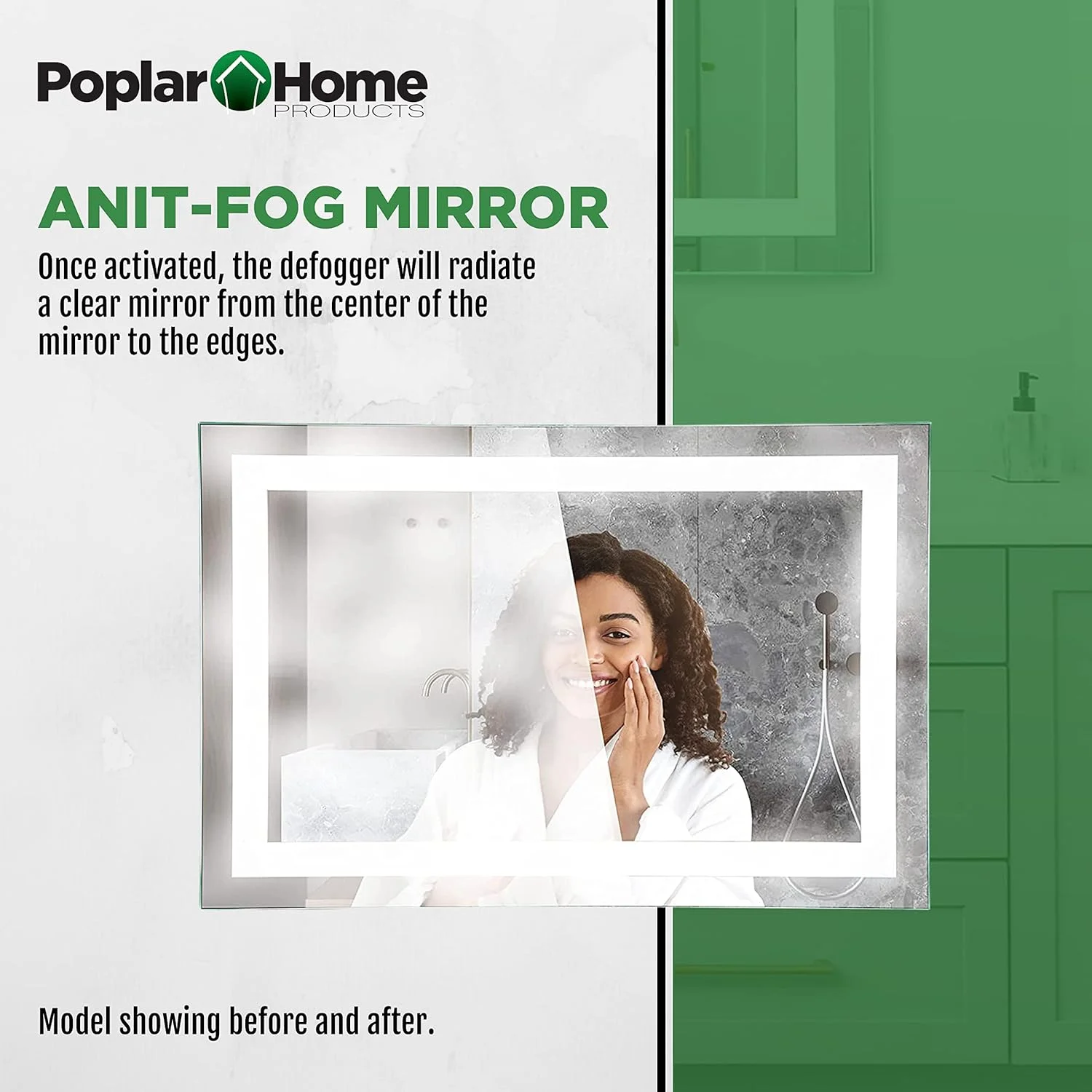 آینه روشویی ال ای دی Poplar Home Products، 91x60 سانتی متر، نصب دیواری، دیمر دار، ضد بخار - طراحی مدرن و بدون قاب آینه روشویی ال ای دی Poplar Home Products، 91x60 سانتی متر، نصب دیواری، دیمر دار، ضد بخار - طراحی مدرن و بدون قاب