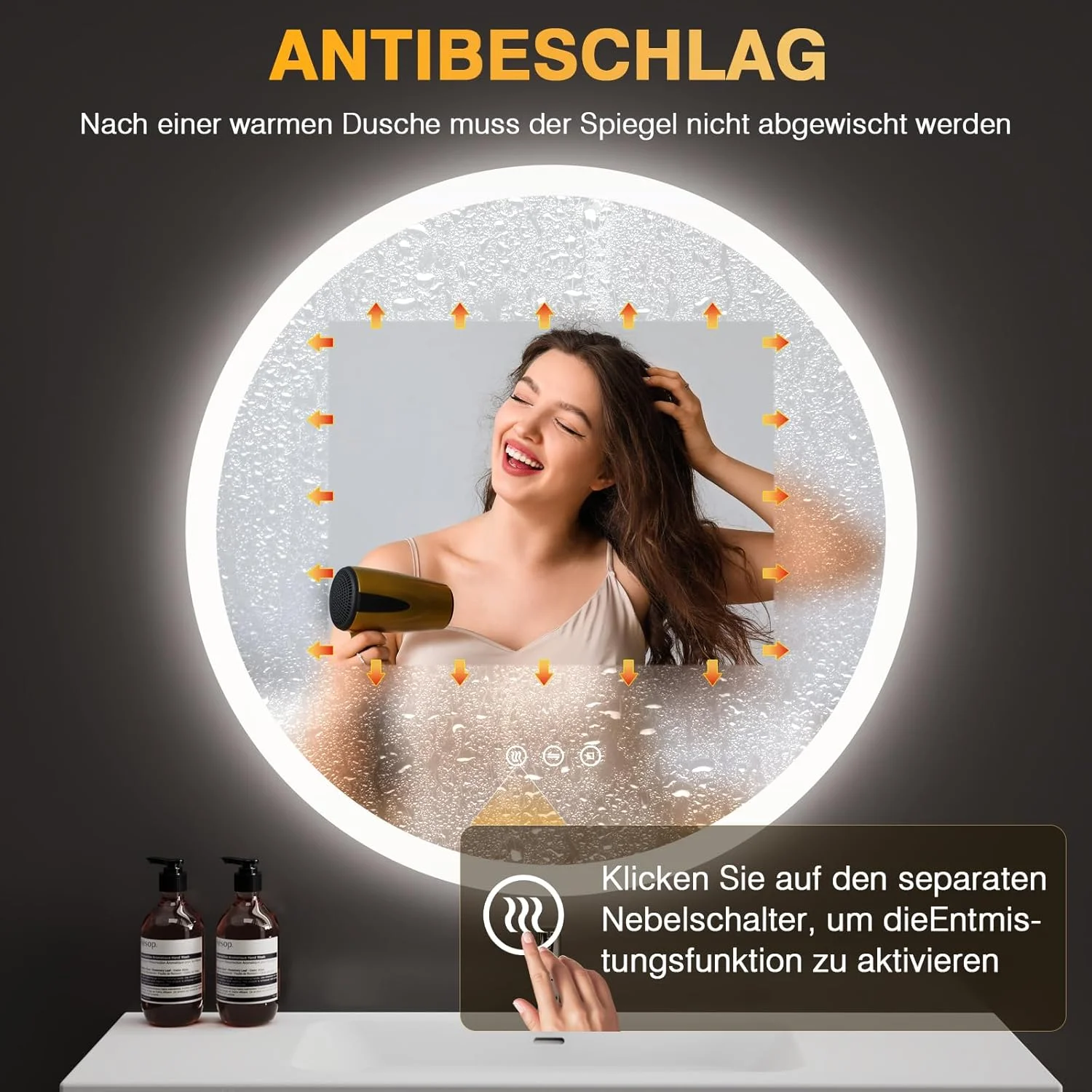 آینه حمام نورپردازی شده PESENSAN، گرد، 60 سانتی متر، آینه حمام با 3 رنگ نور، دیمر دار، ضد بخار، آینه حمام LED با لمس، عملکرد حافظه، آینه حمام، آینه دیواری، گرد آینه حمام نورپردازی شده PESENSAN، گرد، 60 سانتی متر، آینه حمام با 3 رنگ نور، دیمر دار، ضد بخار، آینه حمام LED با لمس، عملکرد حافظه، آینه حمام، آینه دیواری، گرد