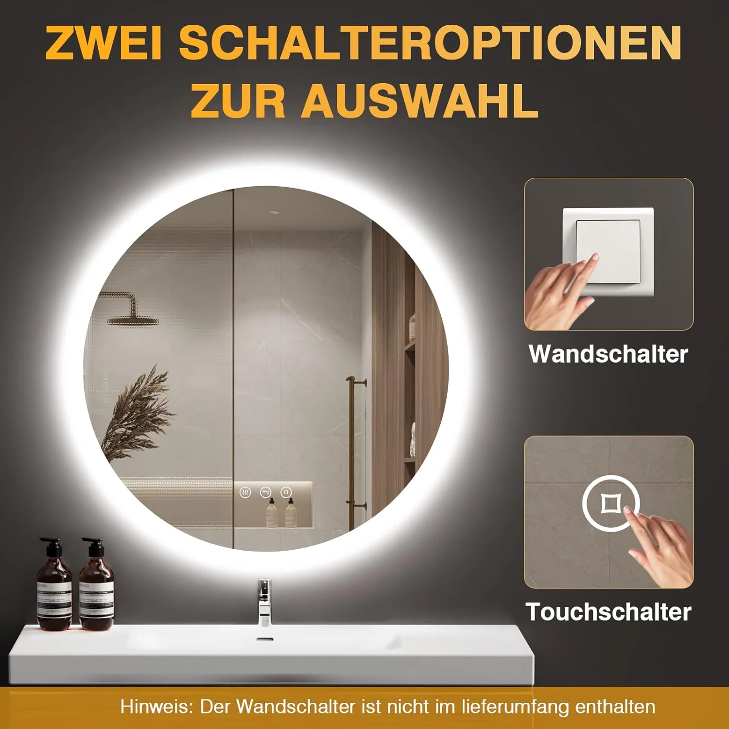 آینه حمام نورپردازی شده PESENSAN، گرد، 60 سانتی متر، آینه حمام با 3 رنگ نور، دیمر دار، ضد بخار، آینه حمام LED با لمس، عملکرد حافظه، آینه حمام، آینه دیواری، گرد آینه حمام نورپردازی شده PESENSAN، گرد، 60 سانتی متر، آینه حمام با 3 رنگ نور، دیمر دار، ضد بخار، آینه حمام LED با لمس، عملکرد حافظه، آینه حمام، آینه دیواری، گرد