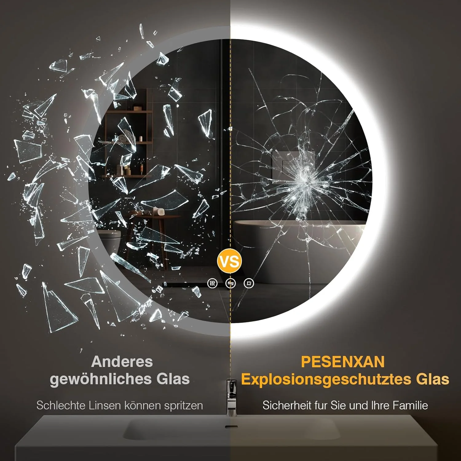 آینه حمام نورپردازی شده PESENSAN، گرد، 60 سانتی متر، آینه حمام با 3 رنگ نور، دیمر دار، ضد بخار، آینه حمام LED با لمس، عملکرد حافظه، آینه حمام، آینه دیواری، گرد آینه حمام نورپردازی شده PESENSAN، گرد، 60 سانتی متر، آینه حمام با 3 رنگ نور، دیمر دار، ضد بخار، آینه حمام LED با لمس، عملکرد حافظه، آینه حمام، آینه دیواری، گرد