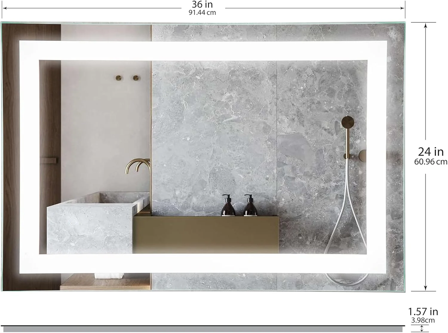 آینه روشویی ال ای دی Poplar Home Products، 91x60 سانتی متر، نصب دیواری، دیمر دار، ضد بخار - طراحی مدرن و بدون قاب آینه روشویی ال ای دی Poplar Home Products، 91x60 سانتی متر، نصب دیواری، دیمر دار، ضد بخار - طراحی مدرن و بدون قاب