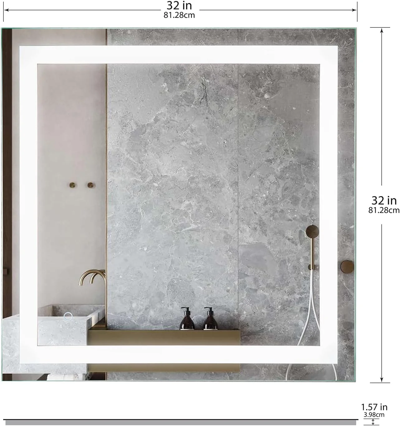 آینه روشویی LED پاپلار هوم پروداکتس، 81x81 سانتی متر، نصب دیواری، دیمر دار، ضد بخار - طراحی مدرن و بدون قاب آینه روشویی LED پاپلار هوم پروداکتس، 81x81 سانتی متر، نصب دیواری، دیمر دار، ضد بخار - طراحی مدرن و بدون قاب