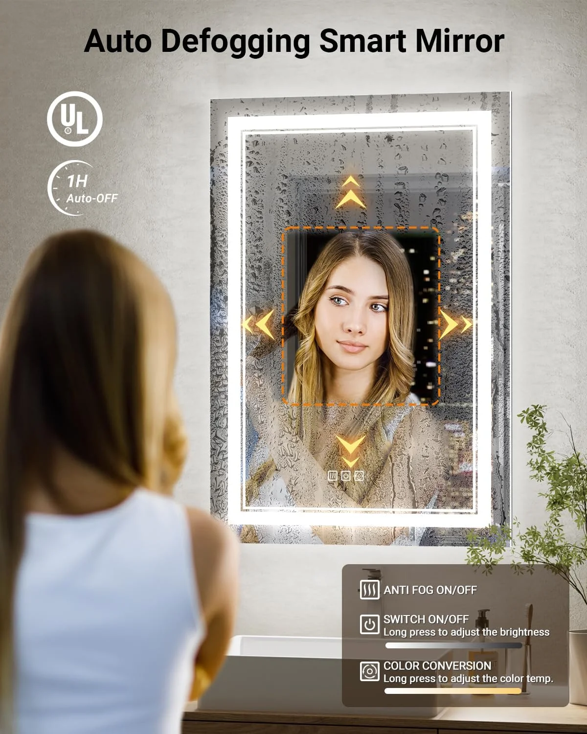 آینه ال ای دی QueenFun برای حمام، 60x90 سانتی متر، نورپردازی جلو و نور پس زمینه، آینه ضد بخار و دیمر دار حمام با چراغ، 3 حالت رنگ و حافظه، آینه روشویی حمام با نور دوگانه و فوق العاده روشن