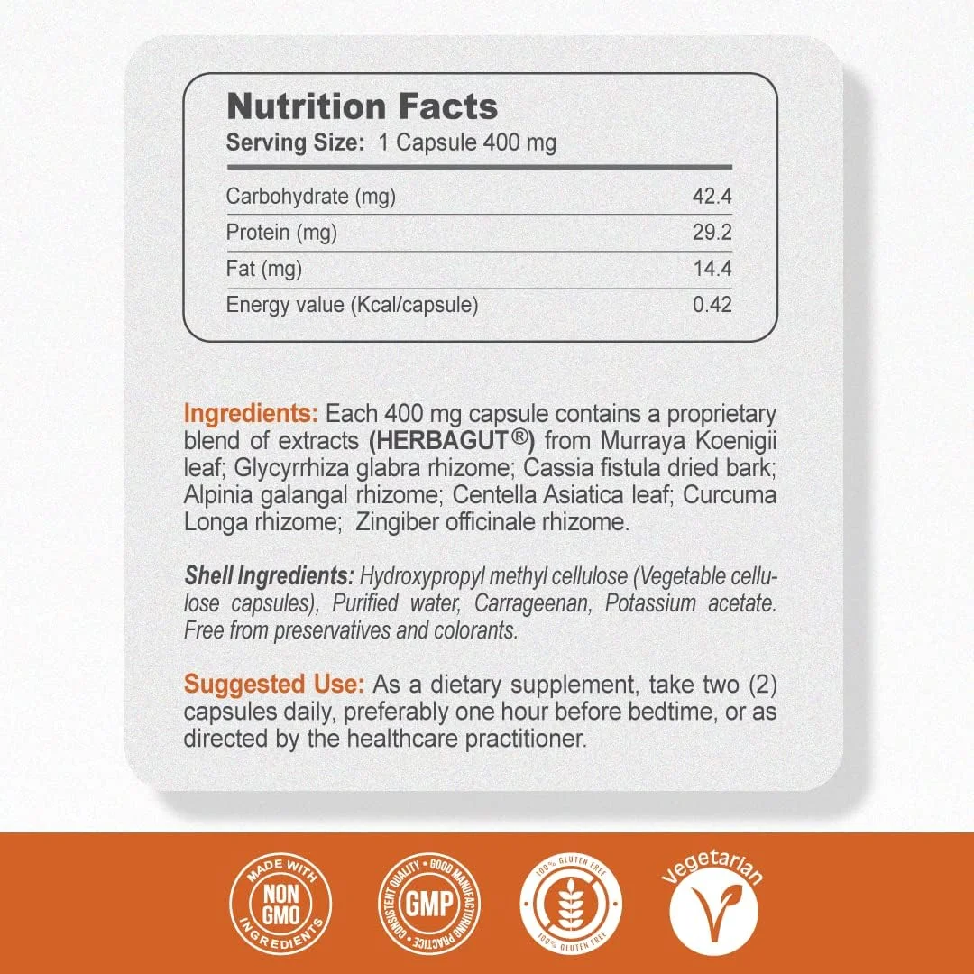 مخلوط تقویت کننده گوارش Gardeno Nurturing Life - بهبود هضم، ضد نفخ، سلامت روده و پشتیبانی از رفلاکس اسید - فرمول گیاهی چند گیاهی وگان - 60 کپسول گیاهی، 400 میلی گرم