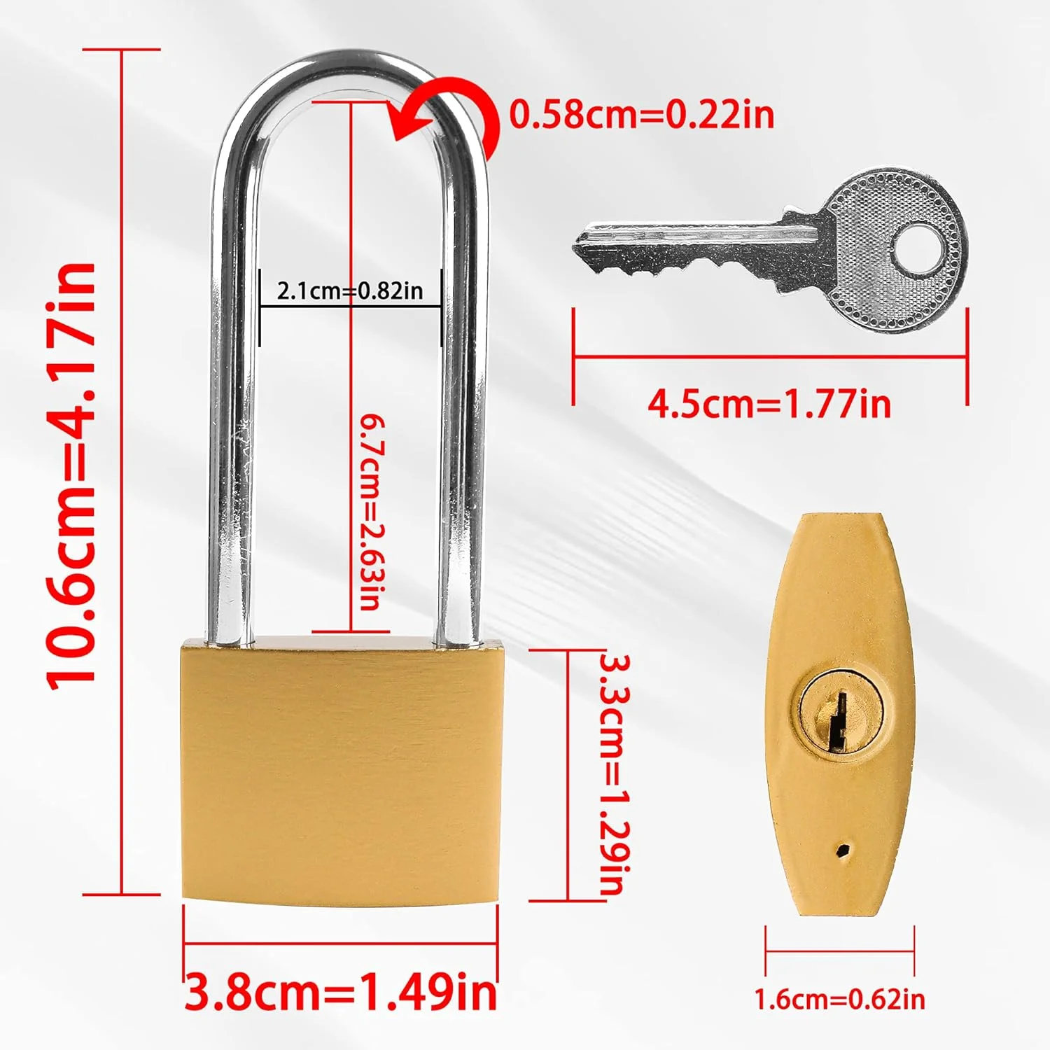 قفل آویز Lamondre، قفل آویز سنگین با میله بلند و کلید، قفل آویز امنیتی بالا برای فضای باز، قفل کلیدی برای سوله، انبار، گاراژ، باغ، دروازه - 38 میلی متر