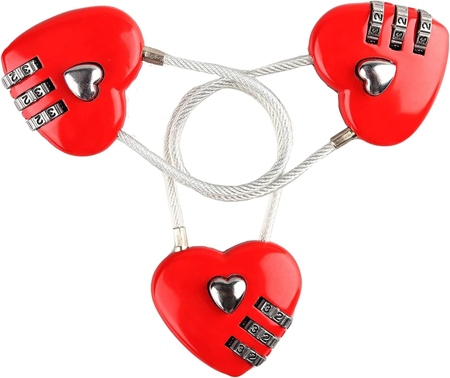 قفل رمزدار قلبی قرمز LIENJAER، قفل رمزدار کوچک، قفل ترکیبی 3 رقمی سیم بکسلی برای کیف مسافرتی/چمدان/کمد/کوله پشتی/جعبه جواهرات، 3 عدد