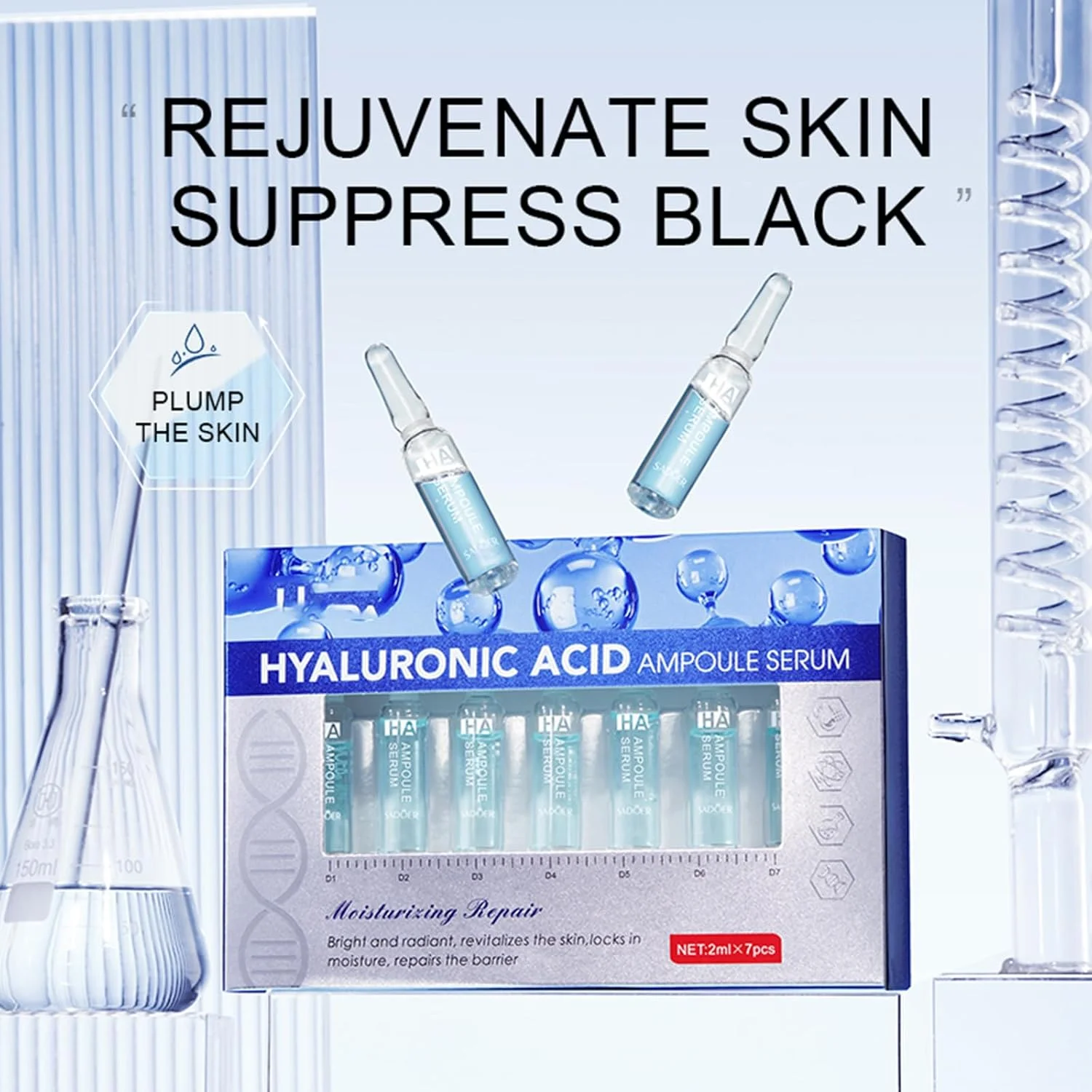 سرم آمپول اسید هیالورونیک LBOYLOVE®، 7 عدد سرم صورت غلیظ اسید هیالورونیک برای زنان و مردان، مرطوب کننده عمیق، ضد پیری و صاف کننده چین و چروک، سرم مراقبت از پوست صورت برای انواع پوست، 7x2ml