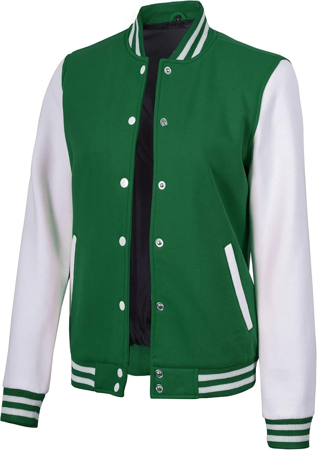 کت ورزشی زنانه دکروم - کت های بیسبال دبیرستانی زنانه، بمبر سبک و مد روز، کت ورزشی سبز و سفید زنانه، XXL
