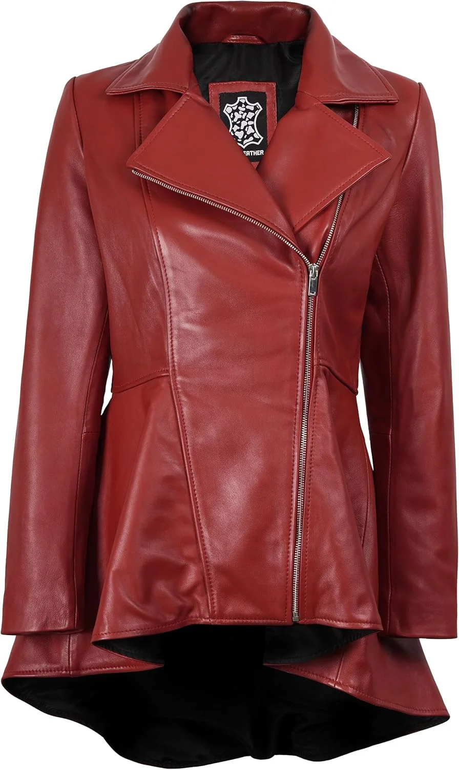 کت چرمی زنانه Decrum - کت چرمی پپلوم نامتقارن از چرم بره اصل برای زنان