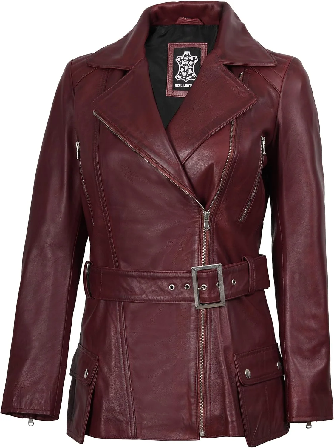 کت چرمی مردانه Decrum قهوه ای - کت موتور سیکلت چرمی پوست بره اصل طرح کافه ریسر