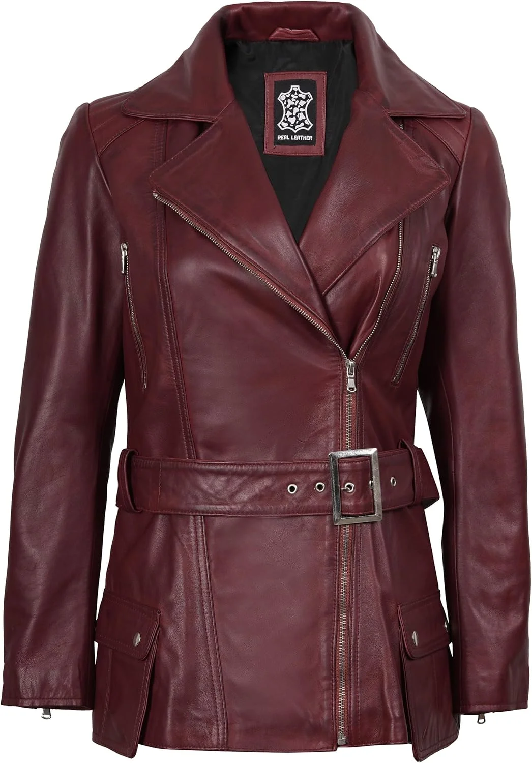 کت چرمی مردانه Decrum قهوه ای - کت موتور سیکلت چرمی پوست بره اصل طرح کافه ریسر