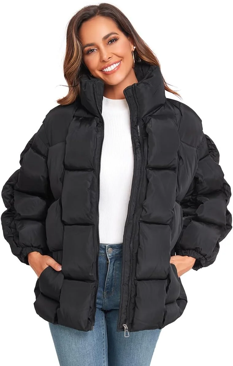 کاپشن پفی زنانه اپسیون، زمستانی، غیر رسمی، آستین بلند، زیپ کامل، یقه ایستاده، جیب دار، کت های لحافی، لباس بیرونی