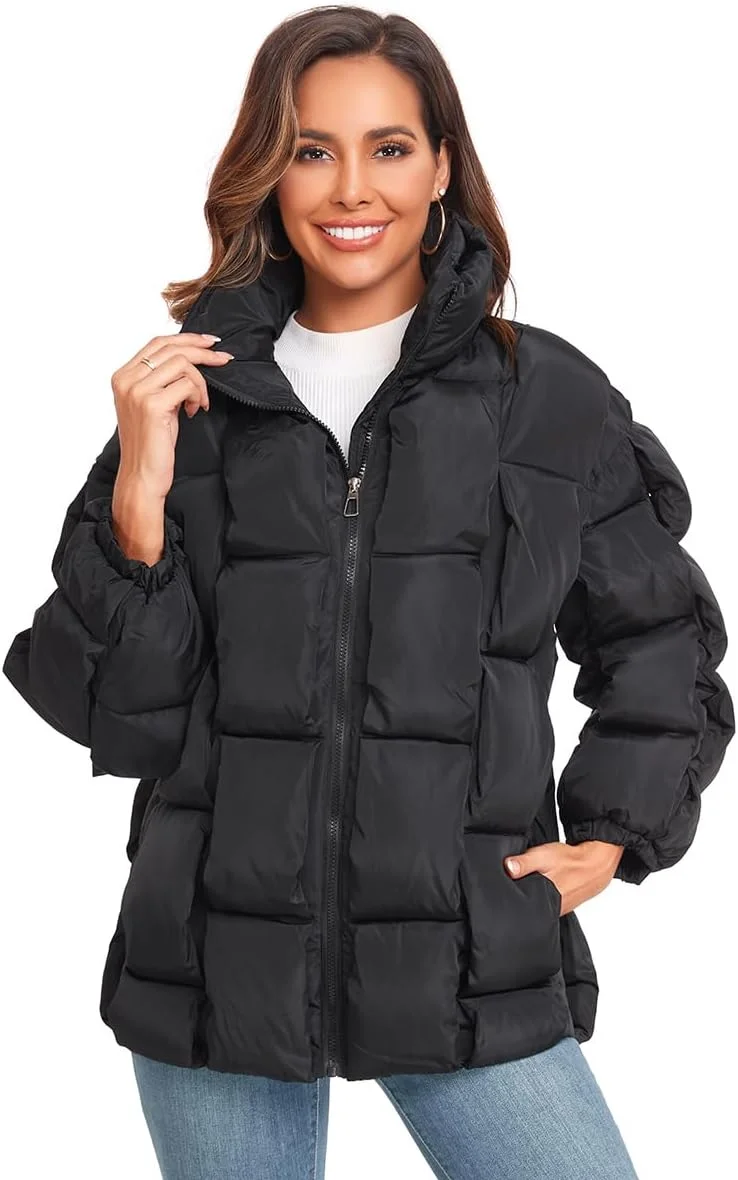 کاپشن پفی زنانه اپسیون، زمستانی، غیر رسمی، آستین بلند، زیپ کامل، یقه ایستاده، جیب دار، کت های لحافی، لباس بیرونی