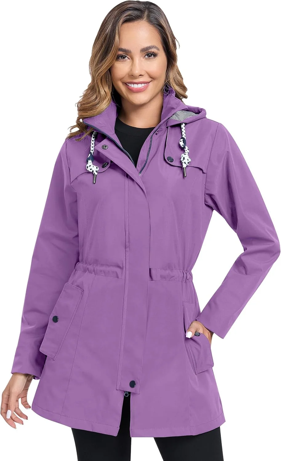 اندوآریو ژاکت بارانی زنانه بلند ضد آب تنفسی بارانی ژاکت انتقالی کلاه دار ژاکت فضای باز