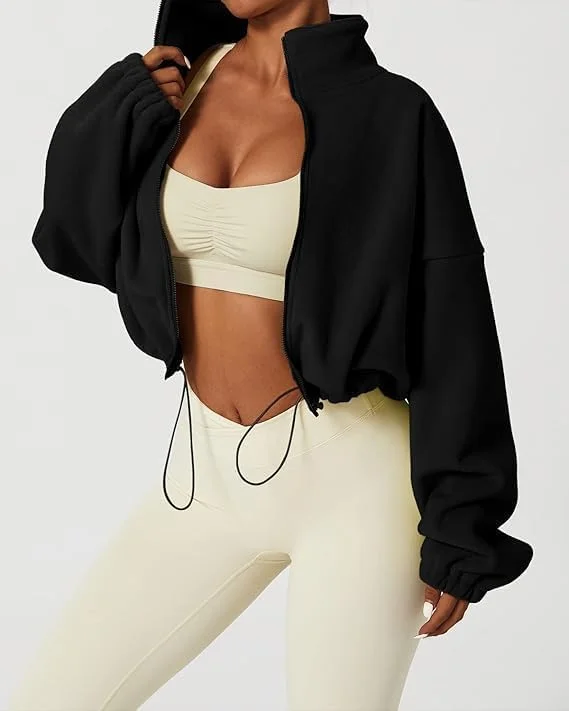 ژاکت کوتاه پشمی زیپ دار زنانه EROSEL - آستین بلند گرم مناسب زمستان، کت کوتاه شرپا مناسب تمرین - لباس زمستانی