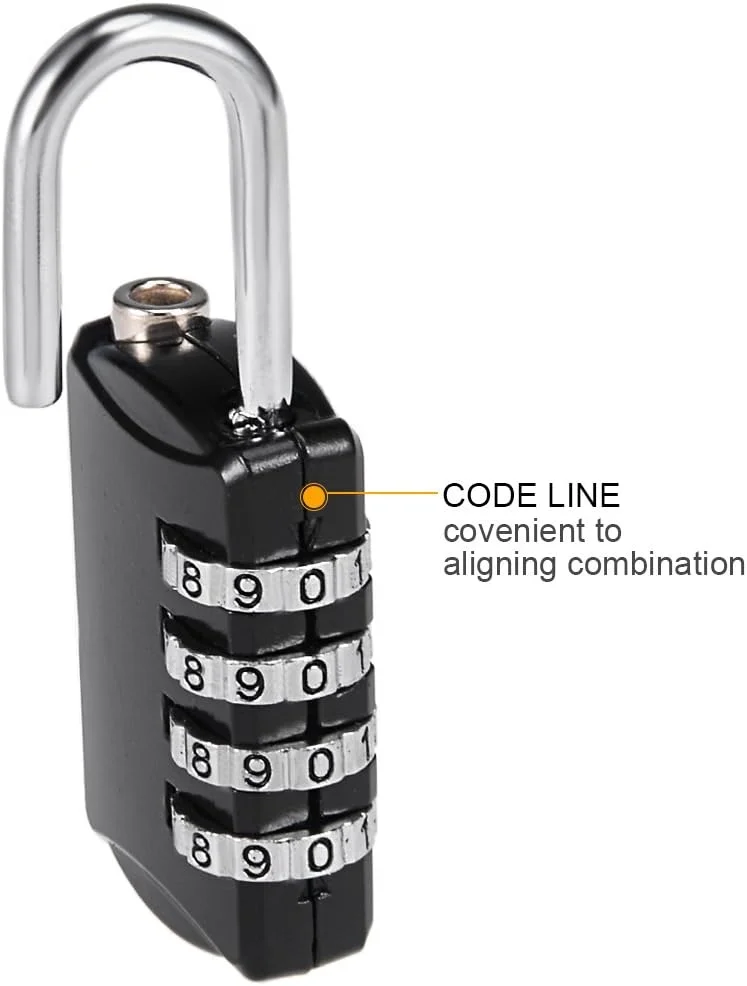 قفل رمزی 4 رقمی Sourcingmap، میله 4 میلی متری، قفل آلیاژ روی ضد آب برای قفل باشگاه، حصار، چمدان، مسافرت، فضای باز، مشکی