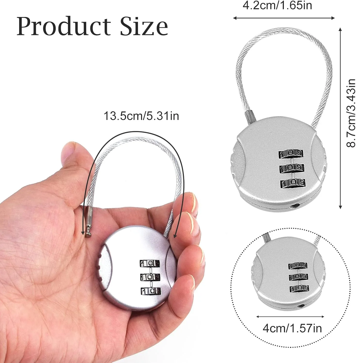 قفل رمزدار 3 رقمی Udewo، قفل ترکیبی قابل تنظیم مجدد، قفل چمدان، قفل رمزدار کوچک بدون کلید، قفل کابلی، قفل امنیتی ترکیبی، قفل شماره ای مسافرتی برای قفل باشگاه و دوچرخه، 3 عدد