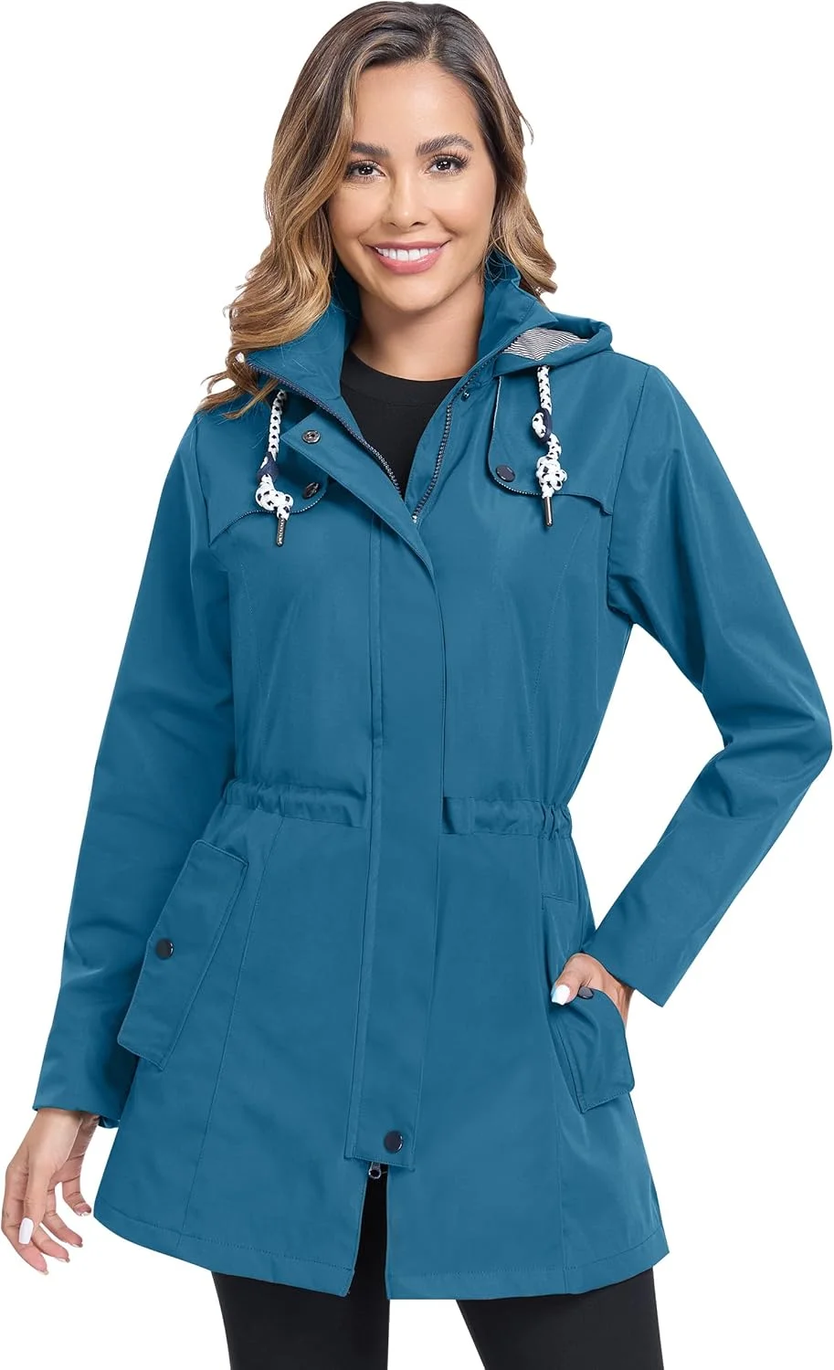 اندوآریو، بارانی زنانه بلند، ضد آب، کت بارانی، ژاکت سبک، ترنچ کت آستردار، کلاه دار، ژاکت فضای باز