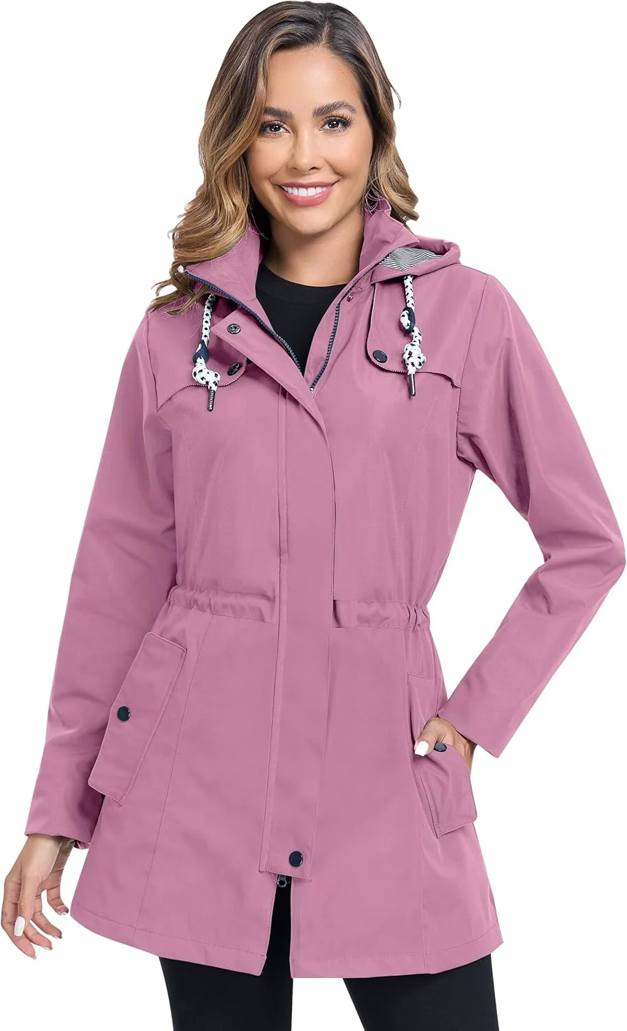 EnduaReve ژاکت بارانی زنانه بلند ضد آب و تنفسی، ژاکت انتقالی، ژاکت کلاه دار فضای باز