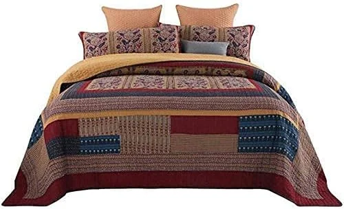 روتختی دست دوز کینگ، لحاف تکه دوزی شده، ست روتختی پنبه ای سه تکه، لحاف تخت خواب، لحاف چند منظوره و با کیفیت بالا مناسب تمام فصول / رو تختی به همراه 2 روبالشتی، 250x270 سانتی متر + 50x70 سانتی متر x2